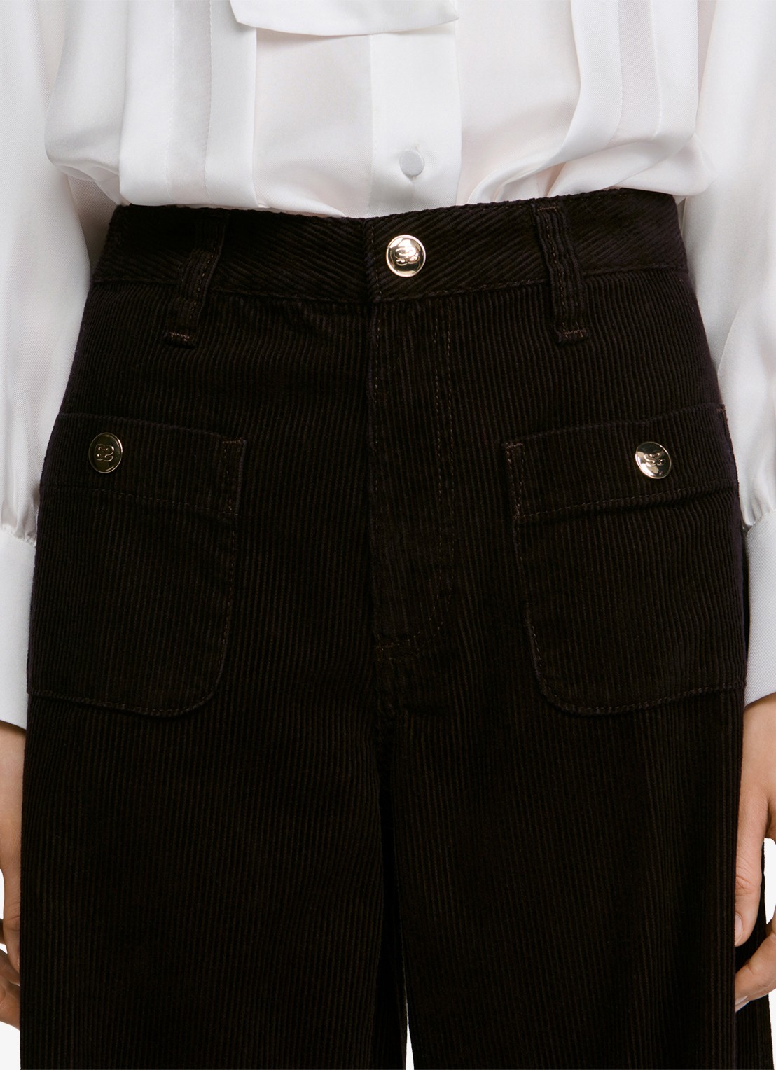 Sandro High waist wide fit pantalon van corduroy - detail 5 bordeauxrood