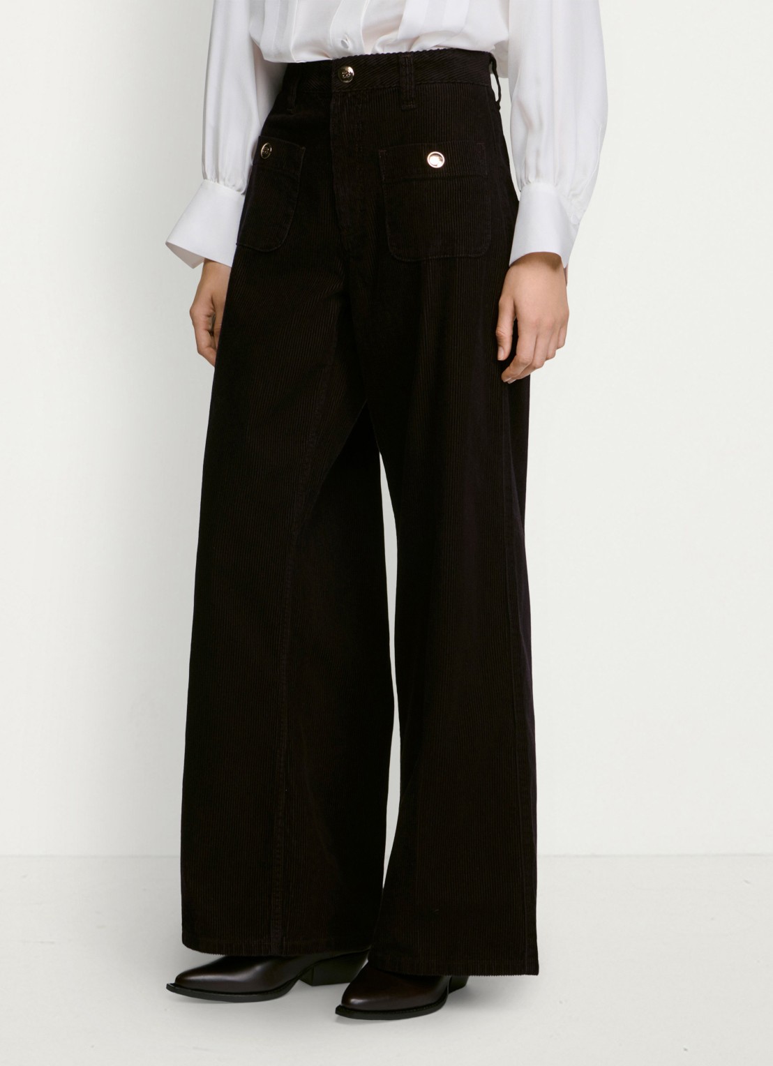 Sandro High waist wide fit pantalon van corduroy - detail 6 bordeauxrood