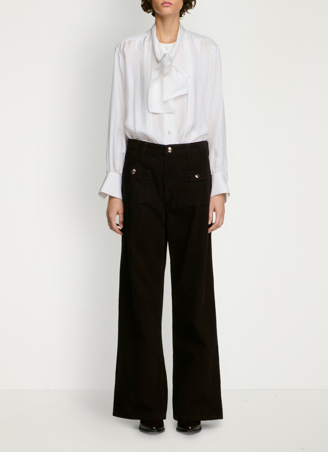 Sandro High waist wide fit pantalon van corduroy - voorkant 2 bordeauxrood