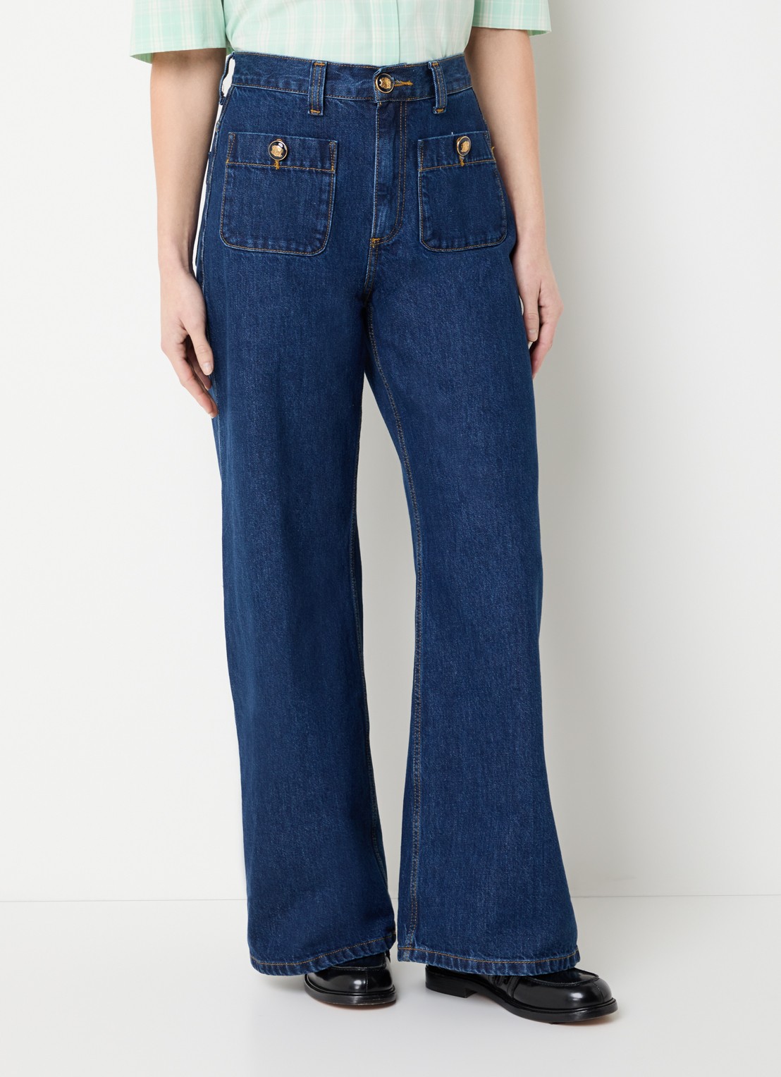 Sandro High waist wide leg jeans met donkere wassing - detail donkerblauw