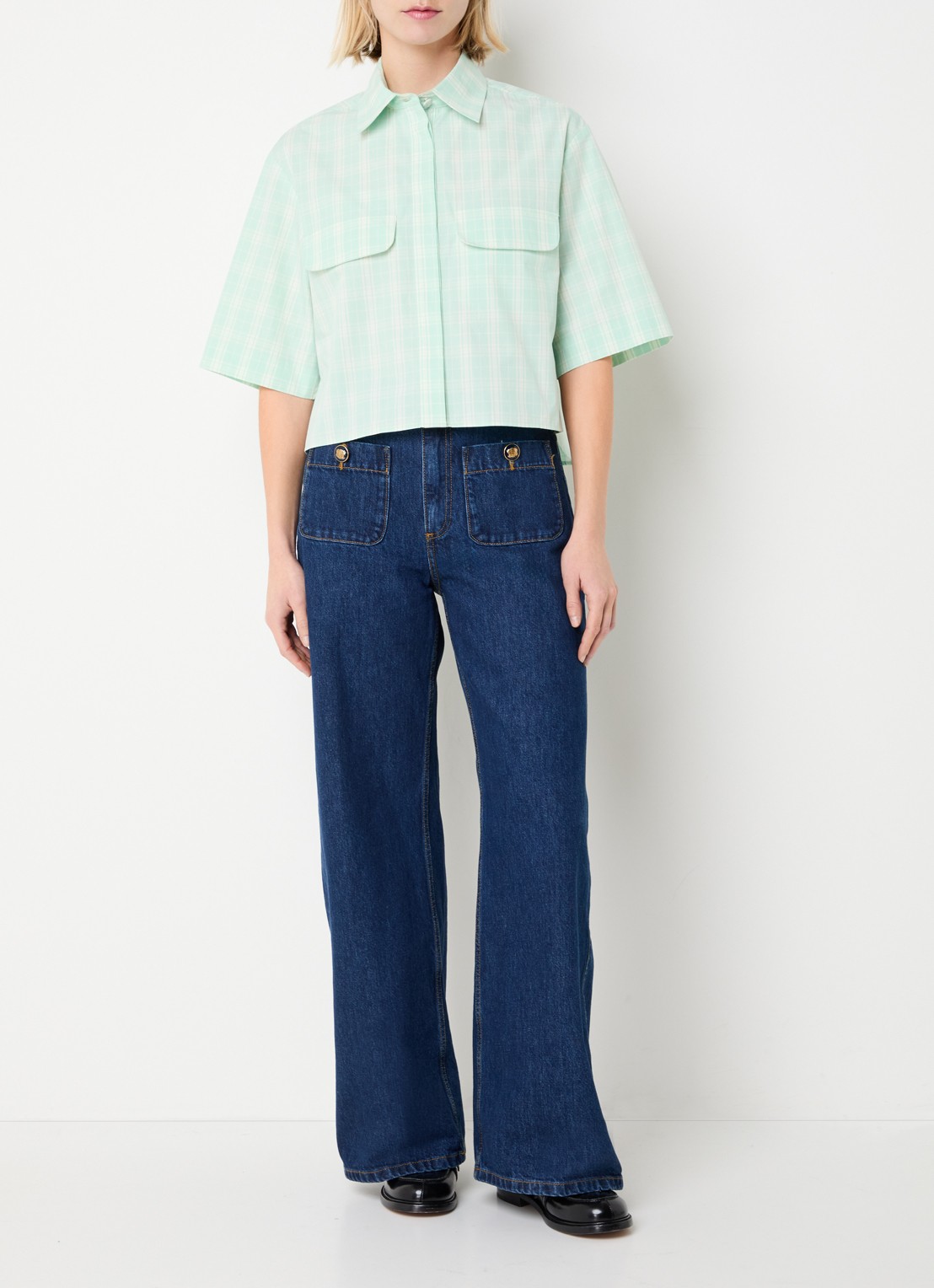 Sandro High waist wide leg jeans met donkere wassing - voorkant 4 donkerblauw