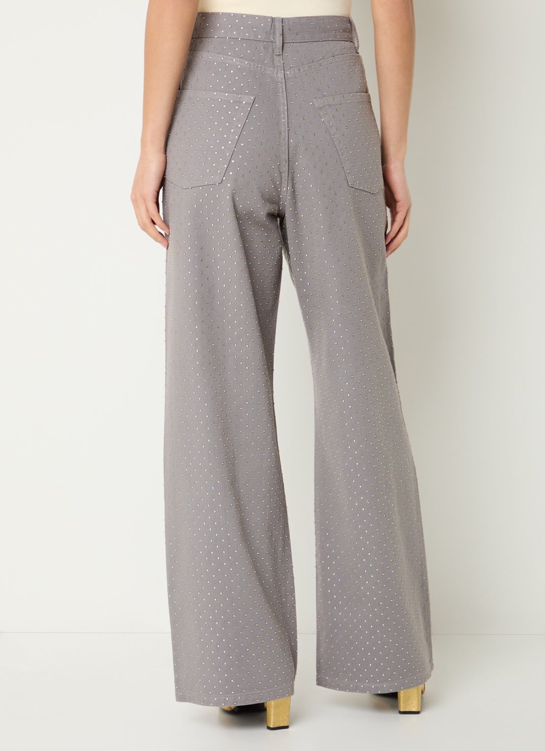 Sandro High waist wide leg jeans met gekleurde wassing en strass - achterkant 5 grijs