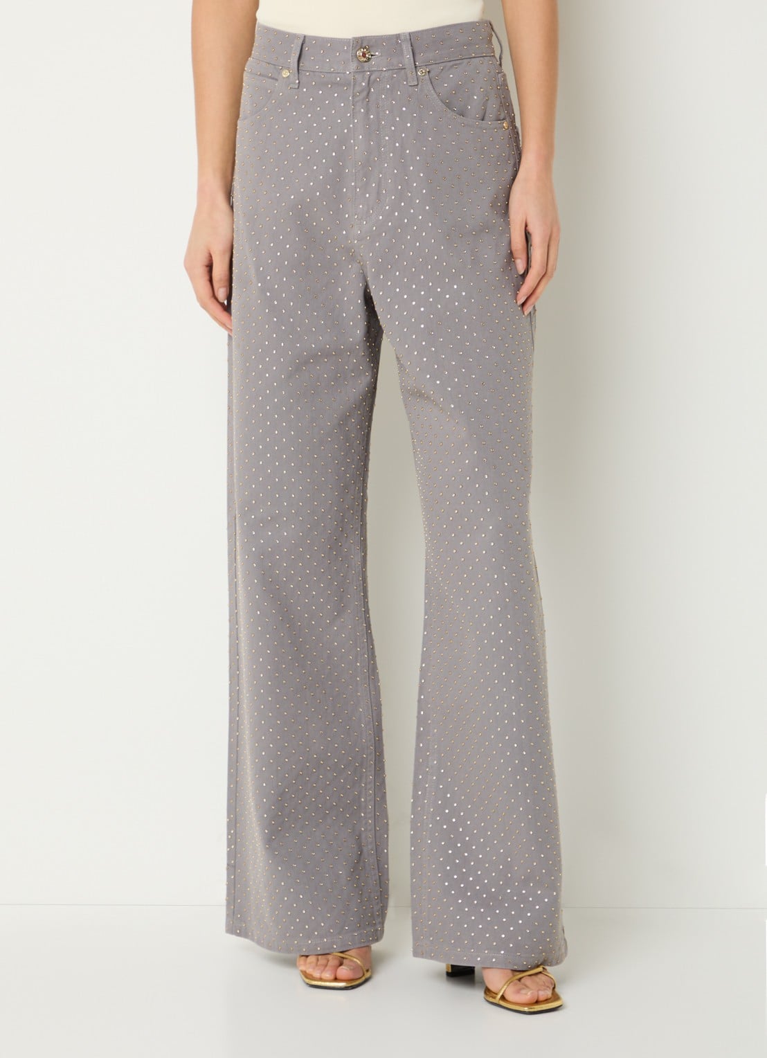 Sandro High waist wide leg jeans met gekleurde wassing en strass - detail 3 grijs