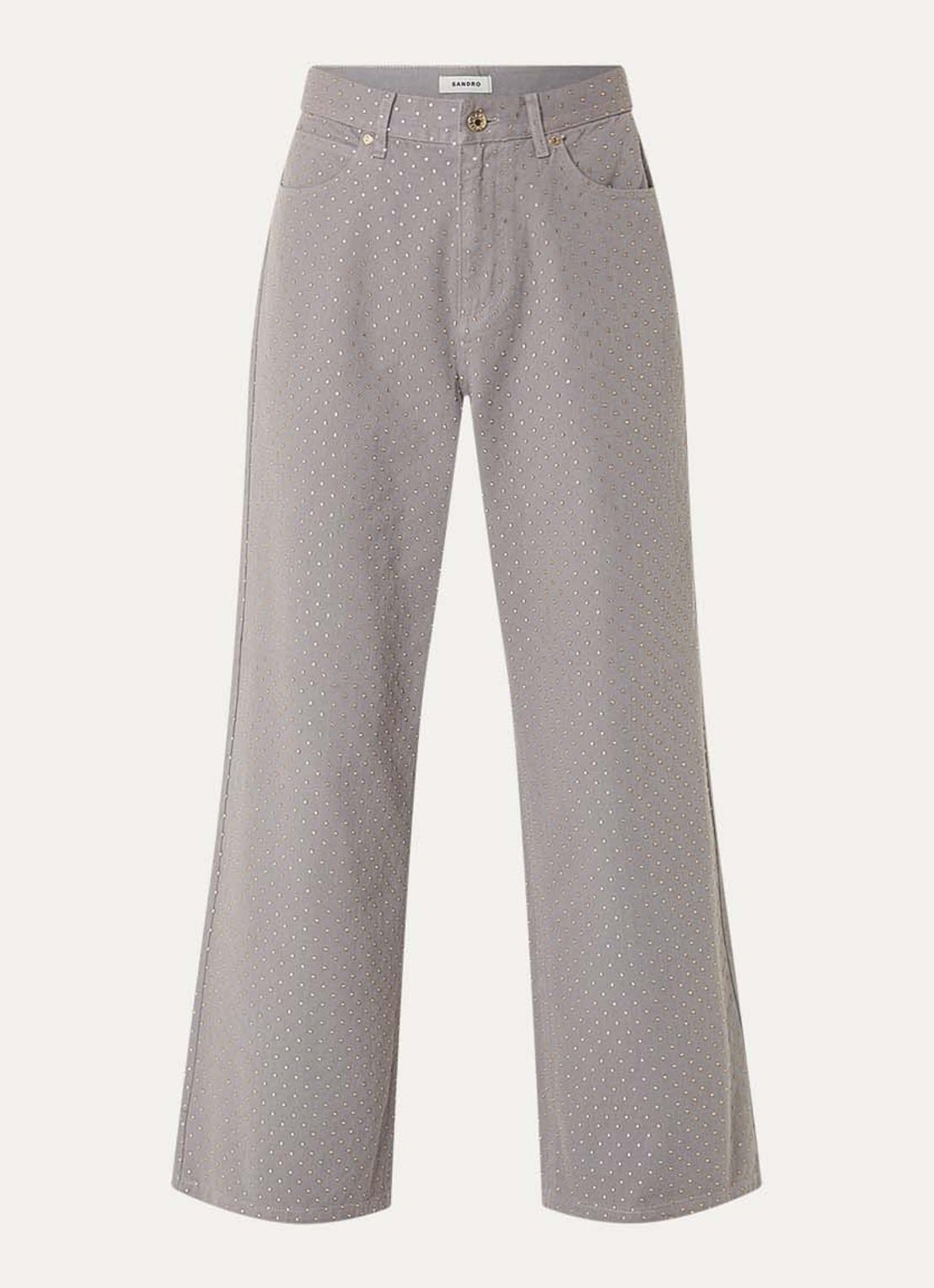 Sandro High waist wide leg jeans met gekleurde wassing en strass - voorkant grijs