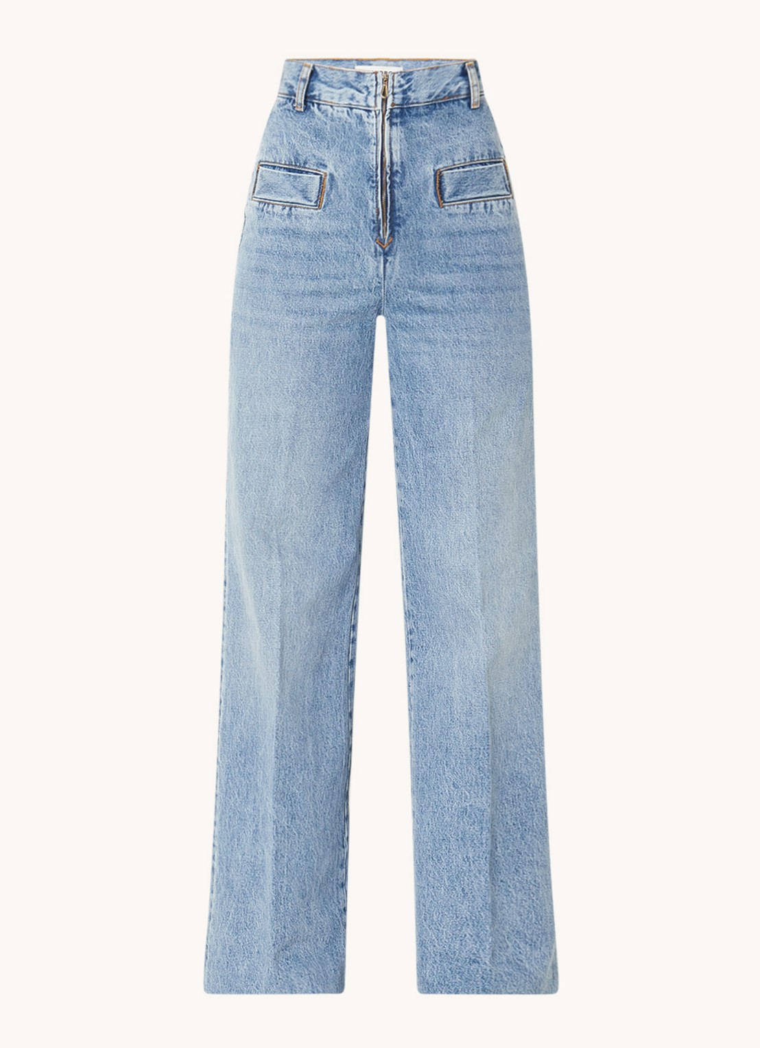Sandro High waist wide leg jeans met lichte wassing - voorkant 2 indigo