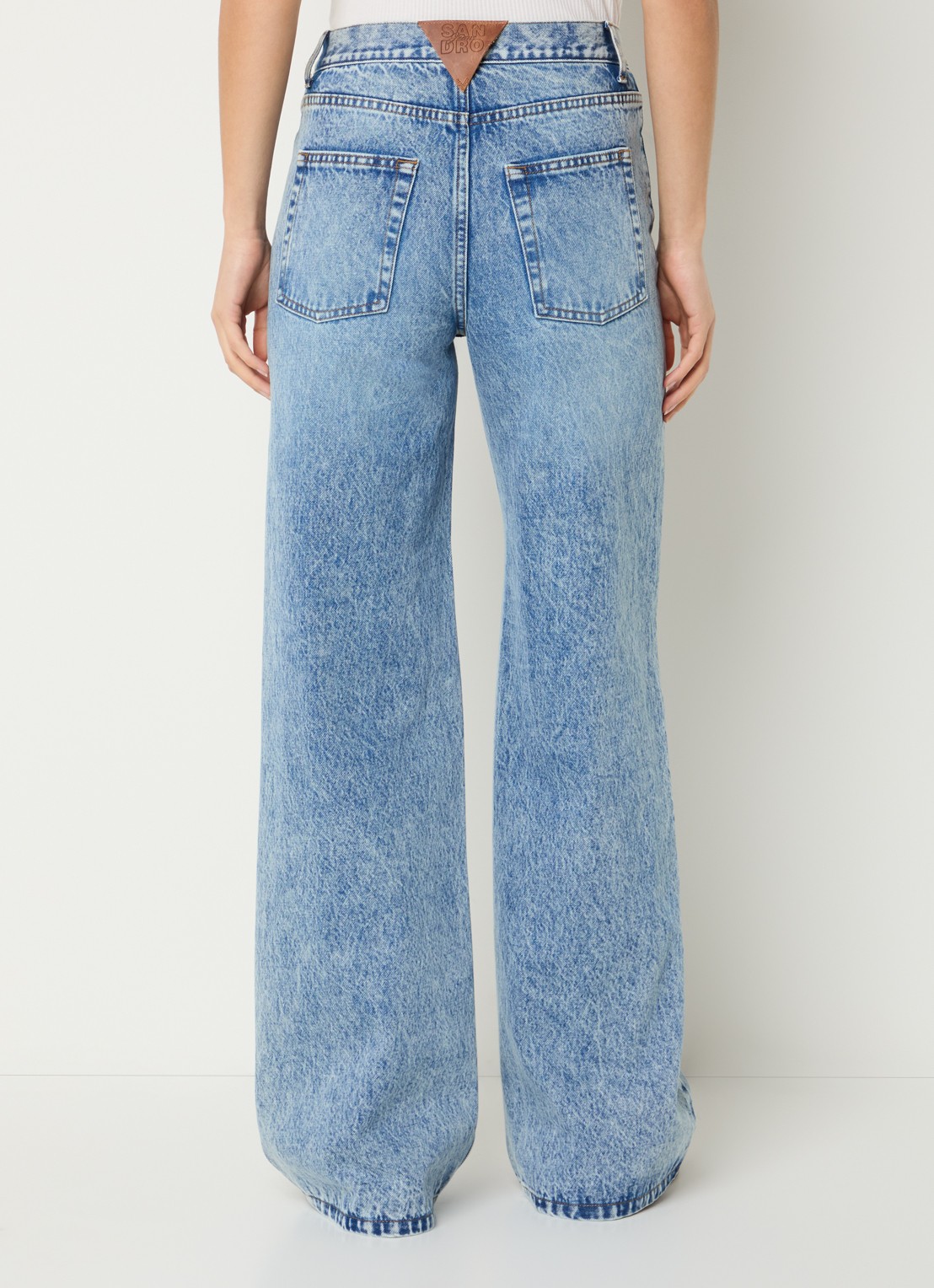 Sandro High waist wide leg jeans met lichte wassing - achterkant 3 indigo