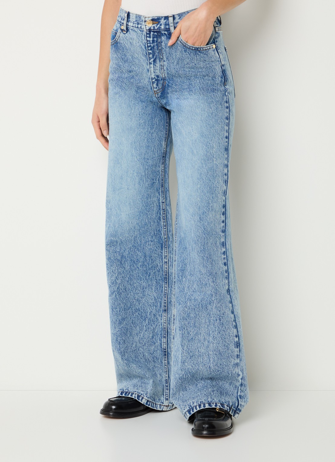 Sandro High waist wide leg jeans met lichte wassing - detail 4 indigo