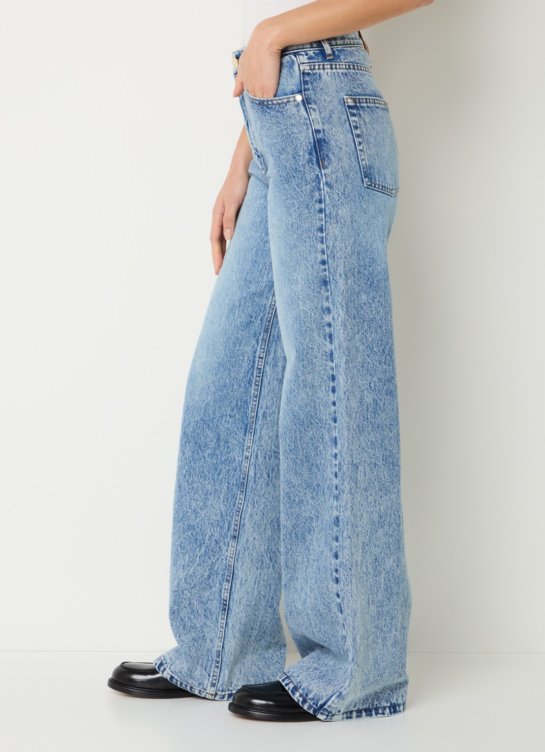 Sandro High waist wide leg jeans met lichte wassing - detail 5 indigo