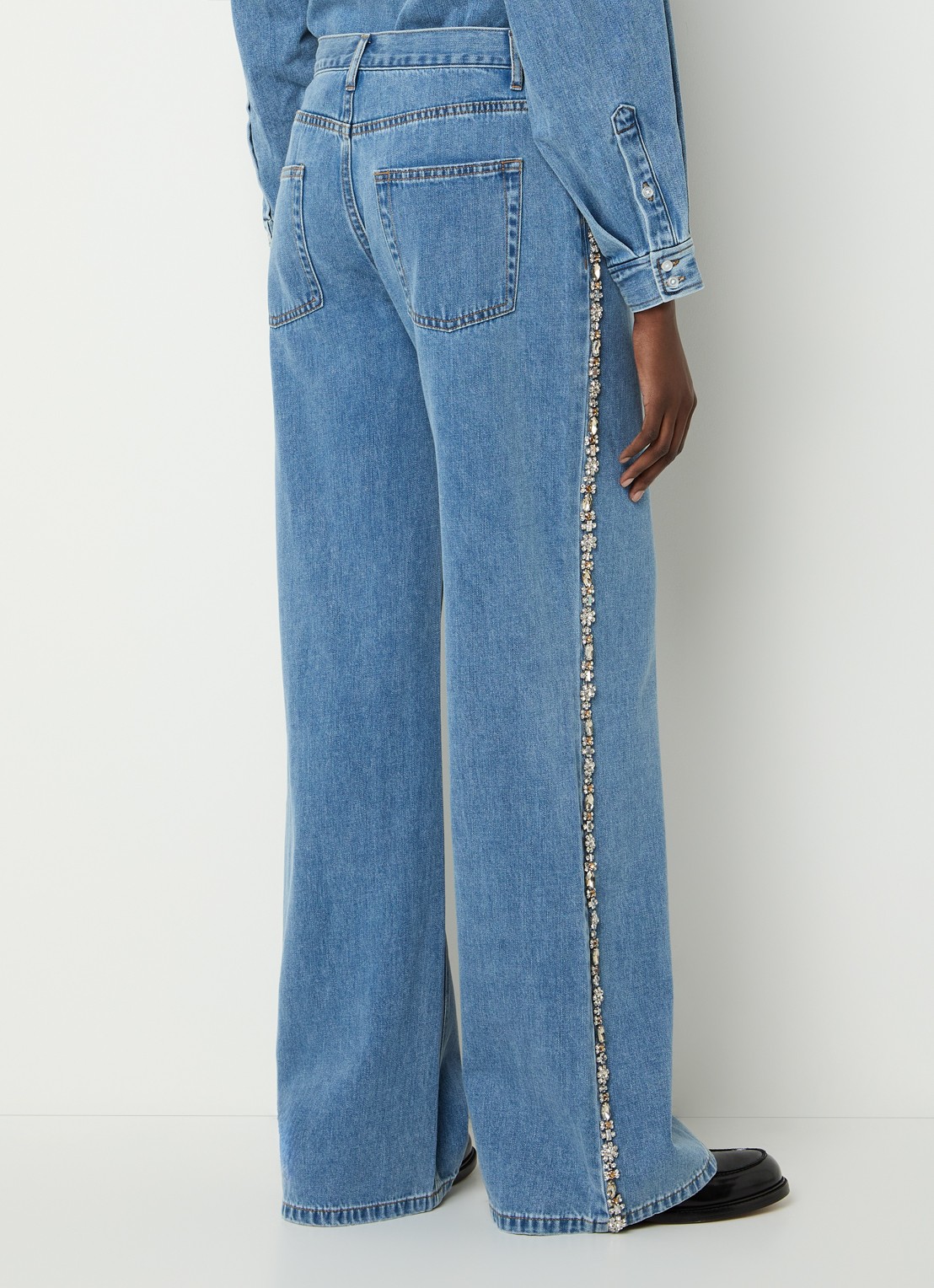 Sandro High waist wide leg jeans met medium wassing en strass - achterkant 3 indigo