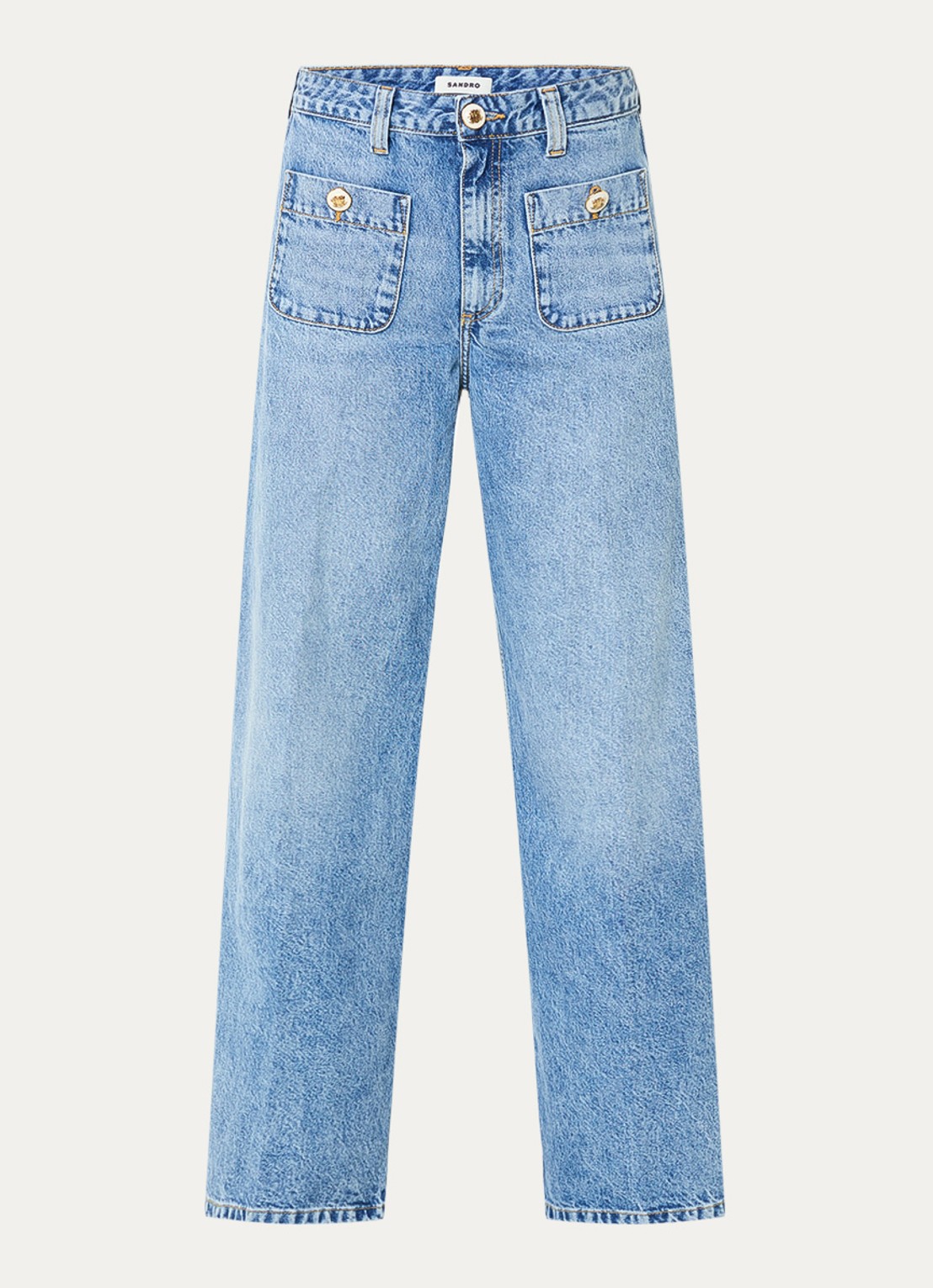 Sandro High waist wide leg jeans met medium wassing - voorkant 2 indigo
