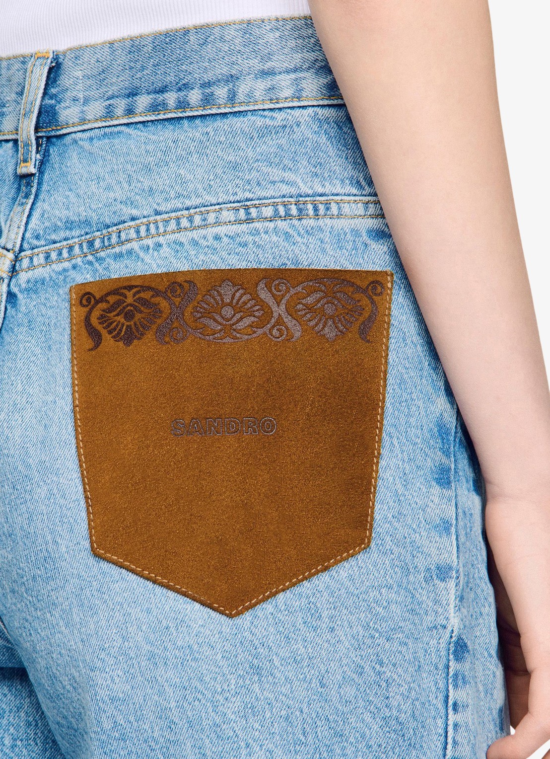 Sandro High waist wide leg jeans met steekzakken - detail 4 indigo