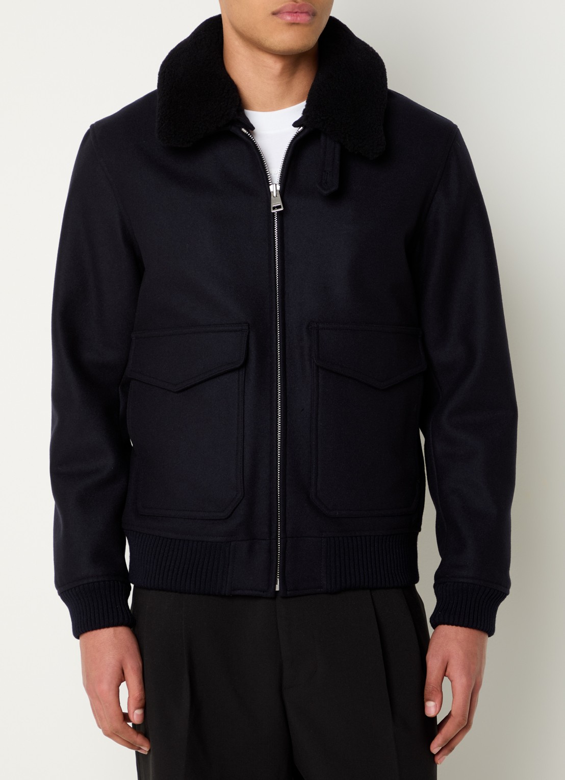 Sandro Jack in kasjmierblend met afneembare kraag - detail 2 donkerblauw
