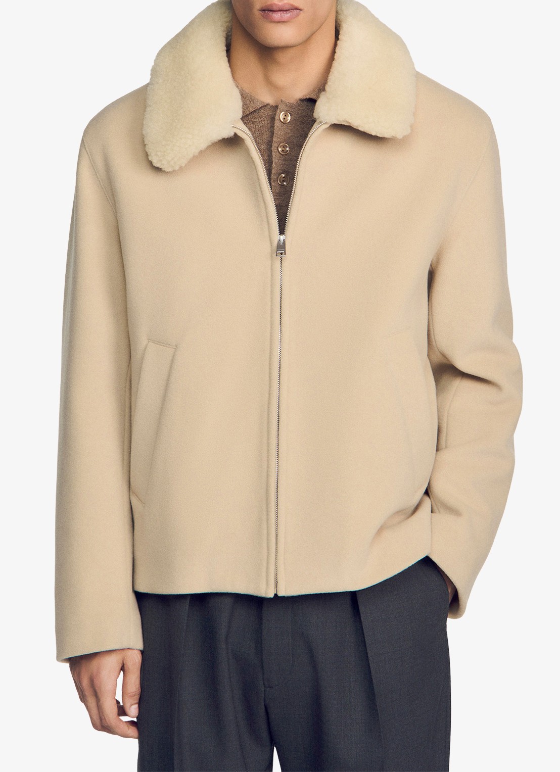 Sandro Jack in kasjmierblend met steekzakken - detail 3 beige