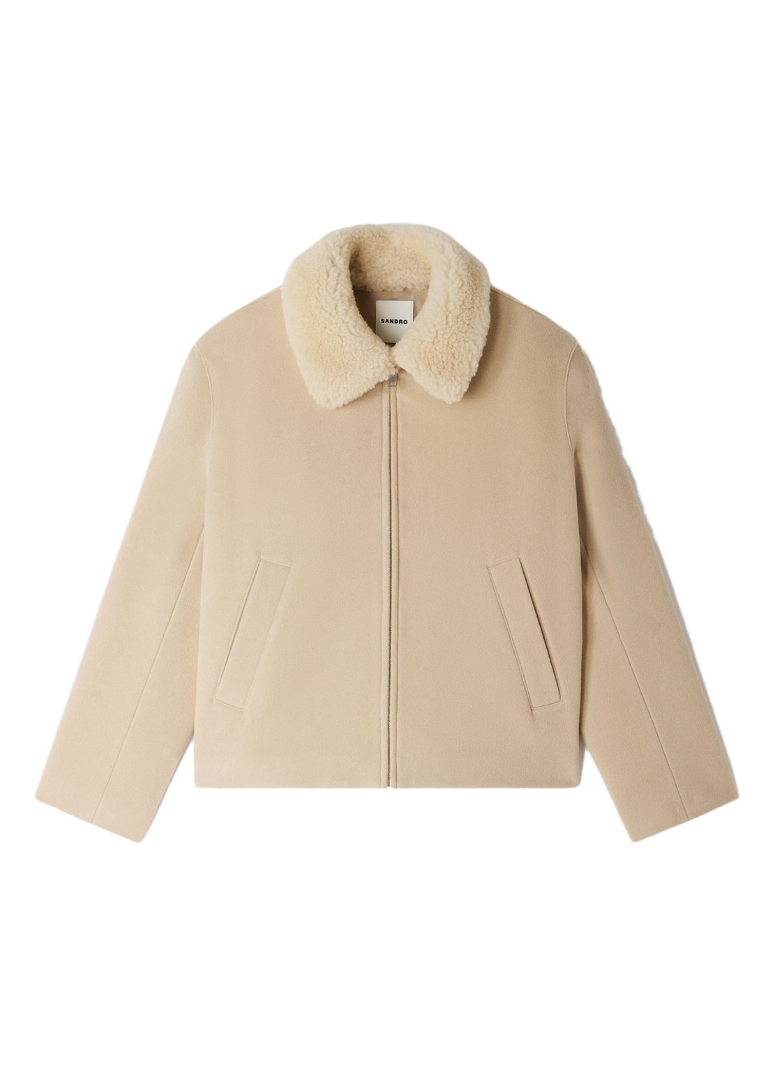 Sandro Jack in kasjmierblend met steekzakken - voorkant beige