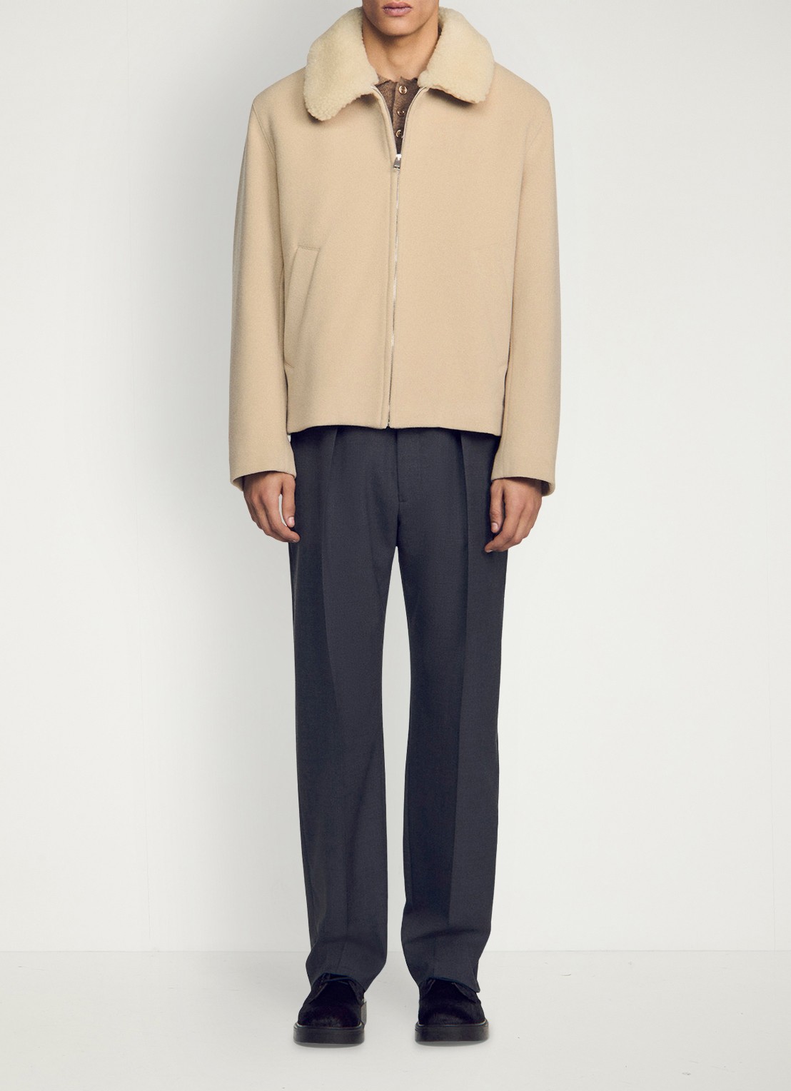 Sandro Jack in kasjmierblend met steekzakken - voorkant 6 beige