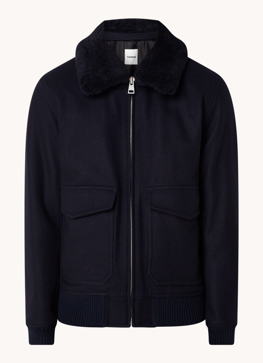 Sandro Jack in wolblend met afneembare kraag - voorkant 2 donkerblauw