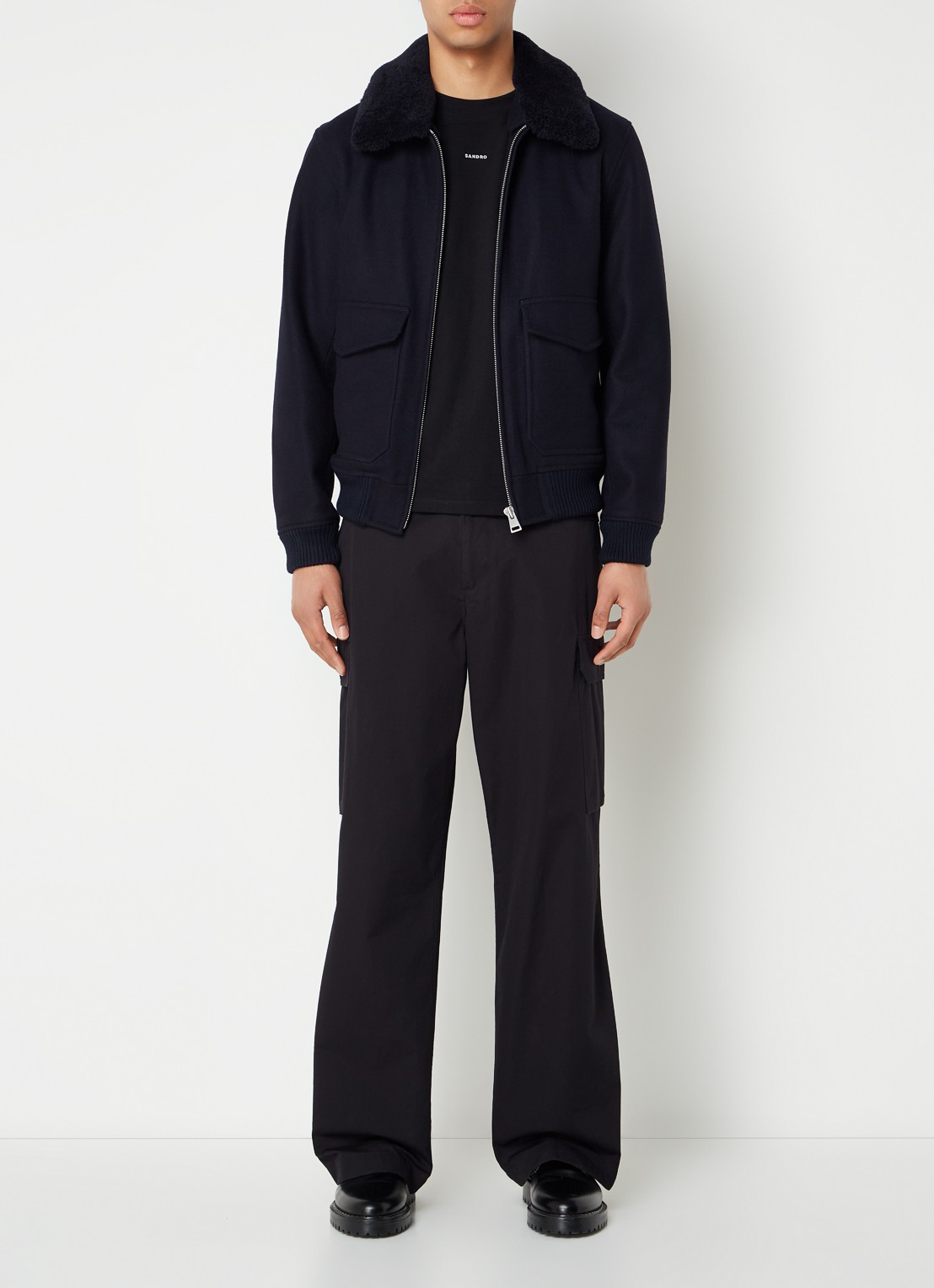 Sandro Jack in wolblend met afneembare kraag - voorkant 3 donkerblauw