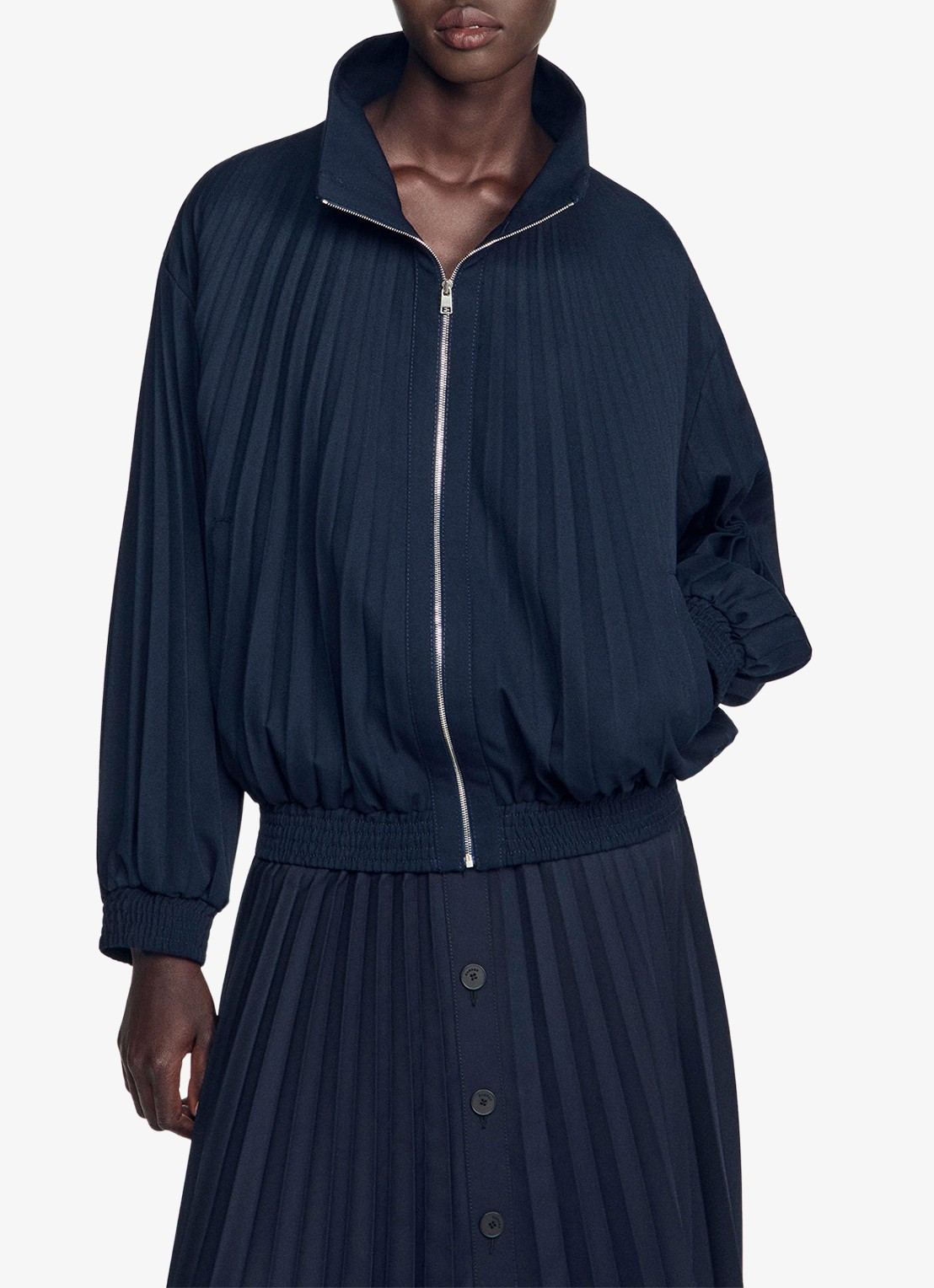 Sandro Jack in wolblend met plooien - detail 3 donkerblauw