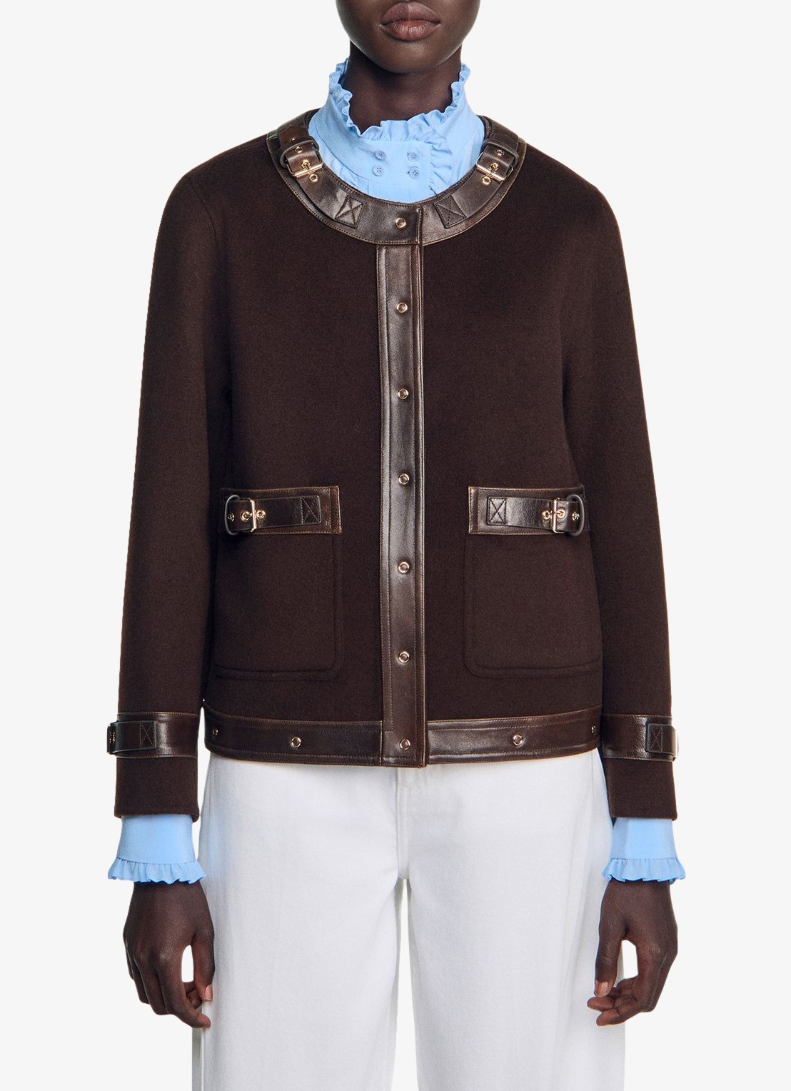 Sandro Jack in wolblend met steekzakken - detail bruin