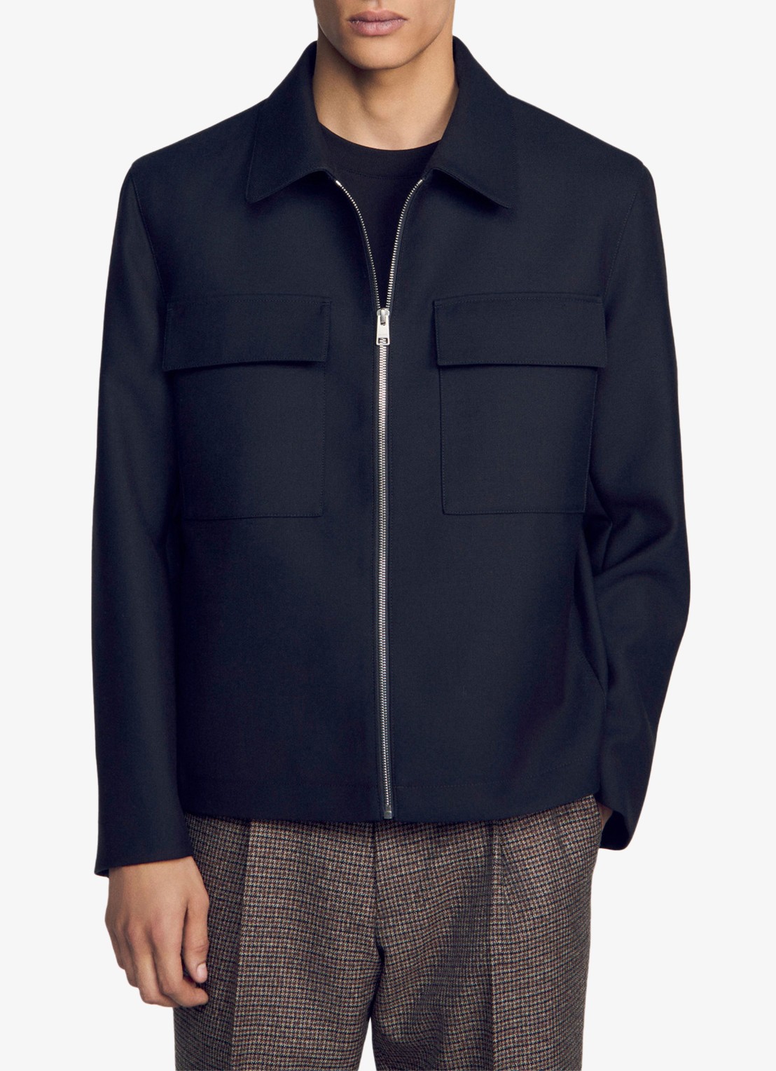 Sandro Jack in wolblend - detail donkerblauw