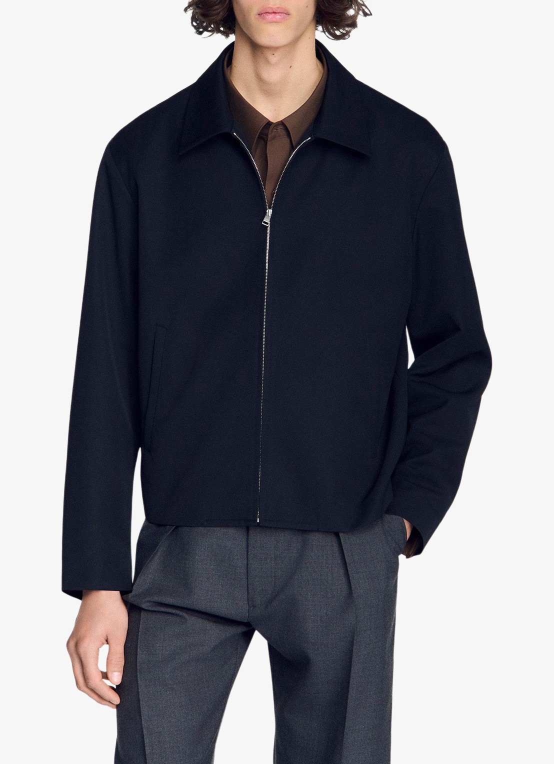 Sandro Jack in wolblend - detail donkerblauw