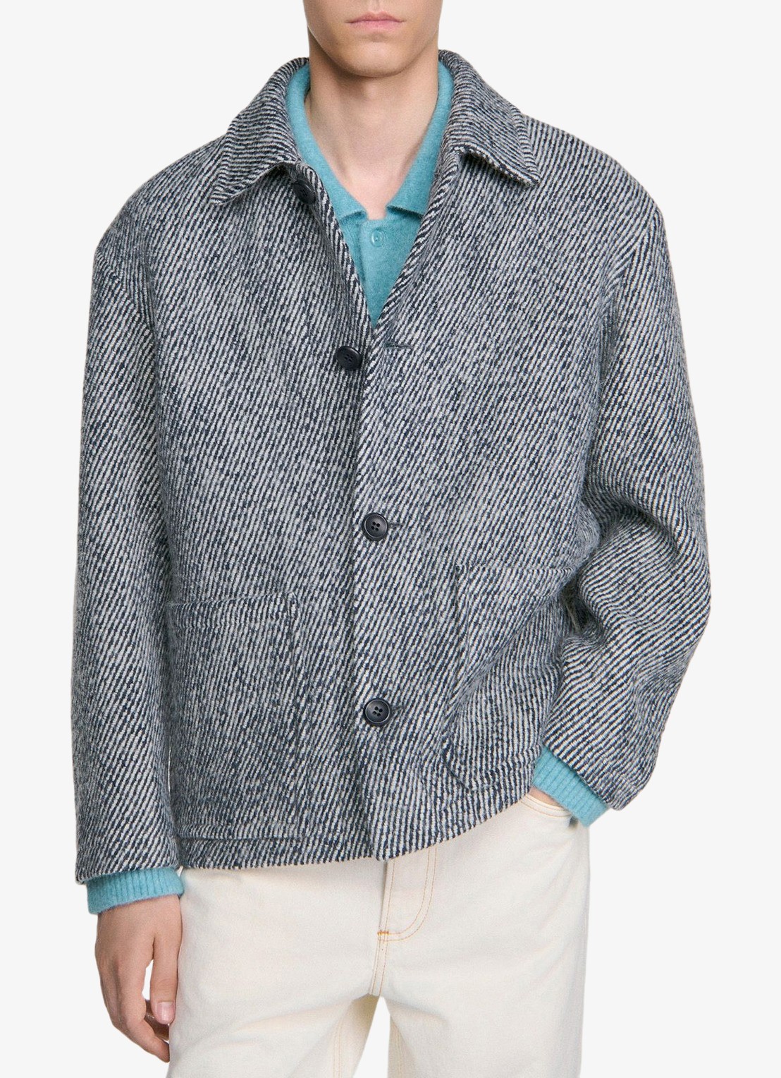 Sandro Jack in wolblend - detail 4 donkerblauw