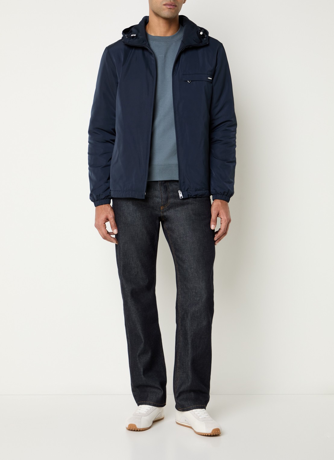 Sandro Jack met capuchon en logo - voorkant 4 donkerblauw