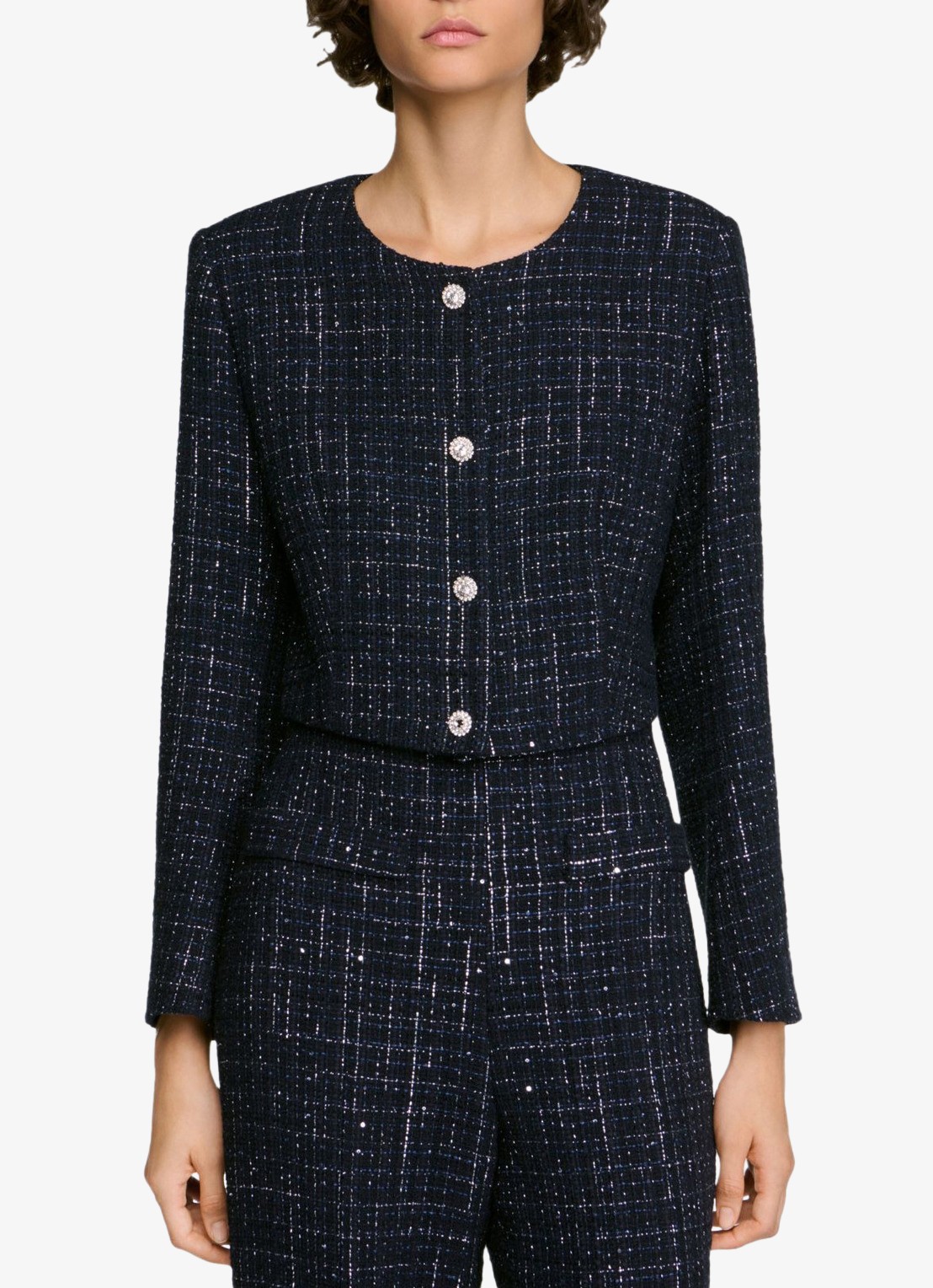 Sandro Jack met tweed-look - detail donkerblauw