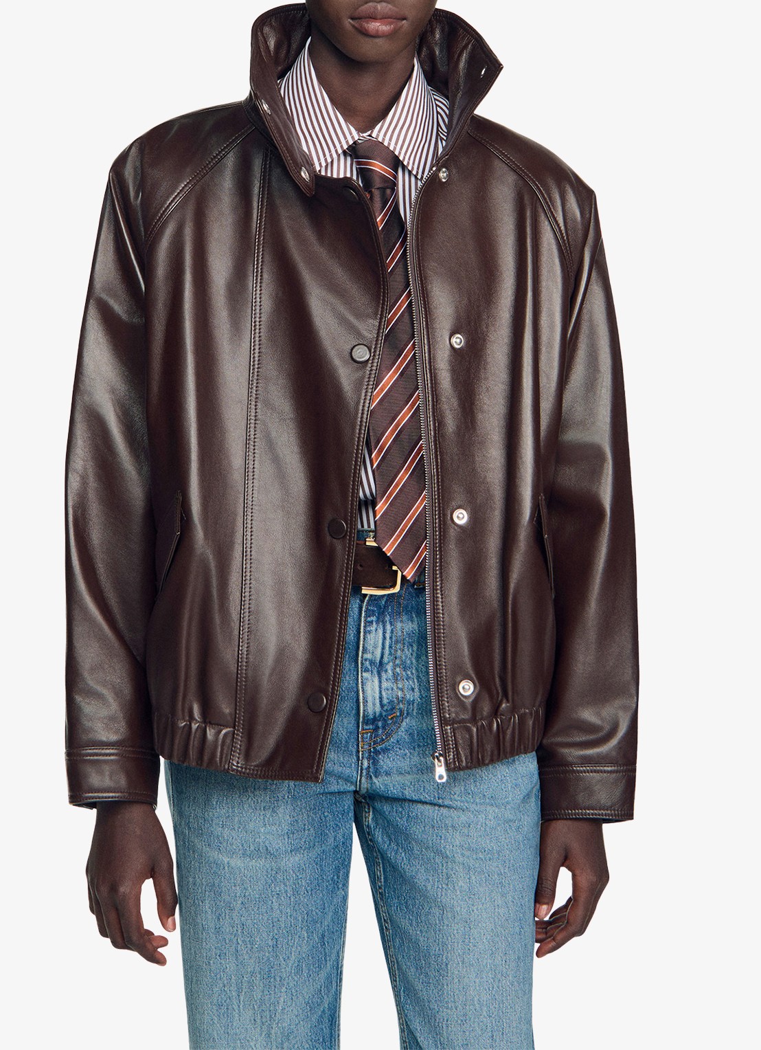 Sandro Jack van lamsleer met opstaande kraag - detail 6 brown / bruin