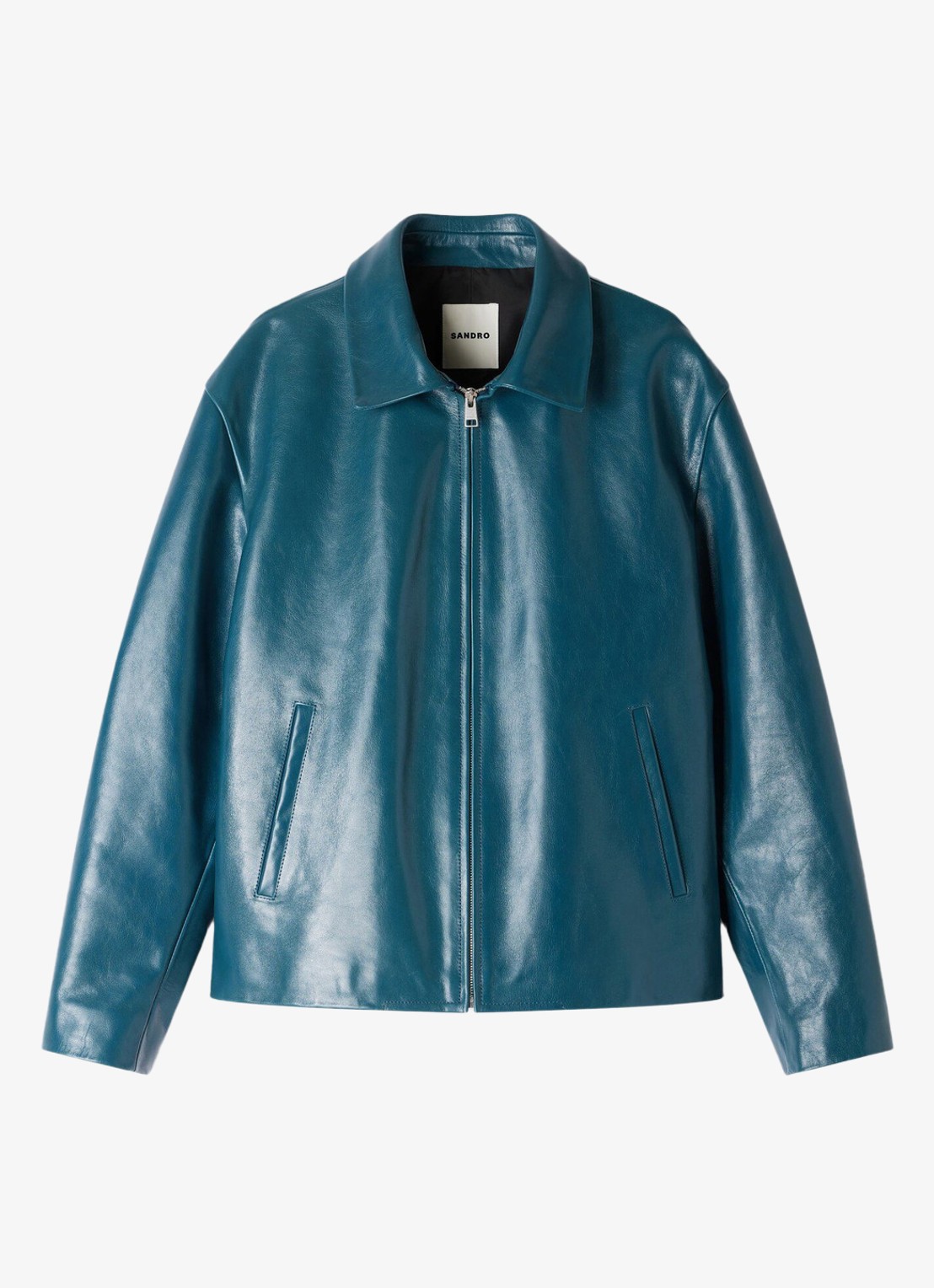 Sandro Jack van leer met steekzakken - voorkant petrol blue / blauw