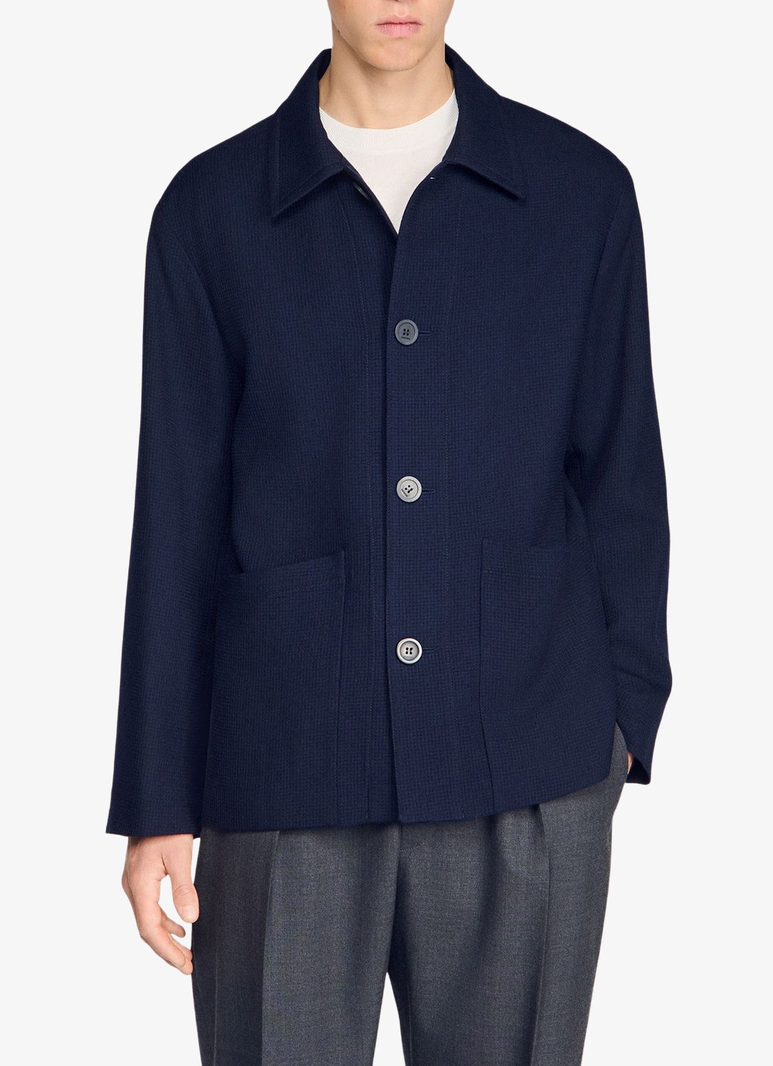 Sandro Jack van scheerwol met opgestikte zakken - detail 3 midnight blue / blauw