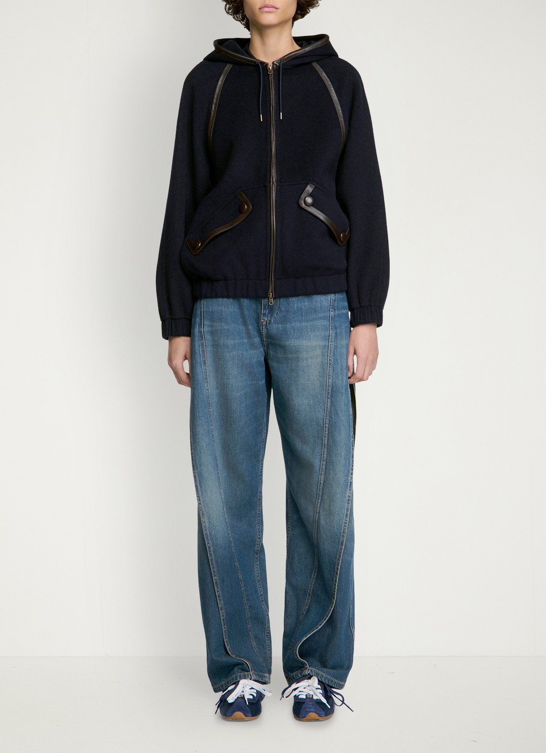 Sandro Jack van wol met details van leer - voorkant 5 donkerblauw
