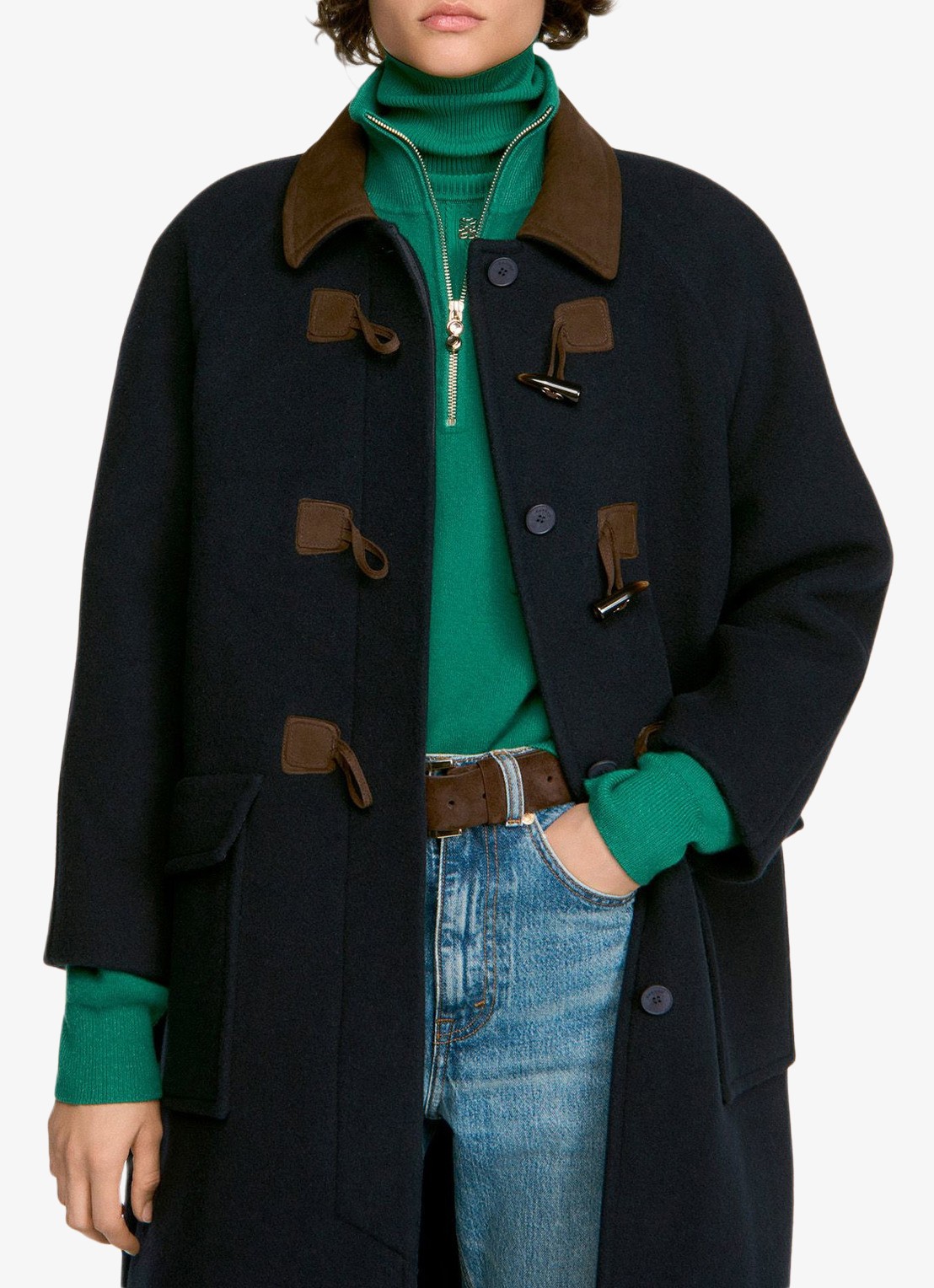 Sandro Jas in wolblend met kraag - detail 3 donkerblauw