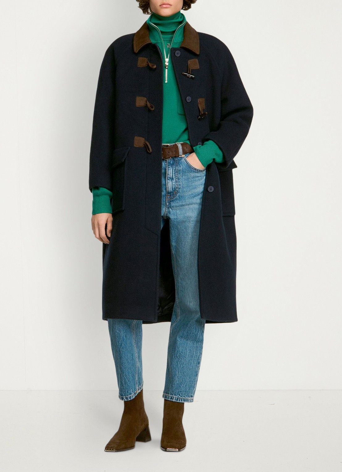 Sandro Jas in wolblend met kraag - detail 5 donkerblauw