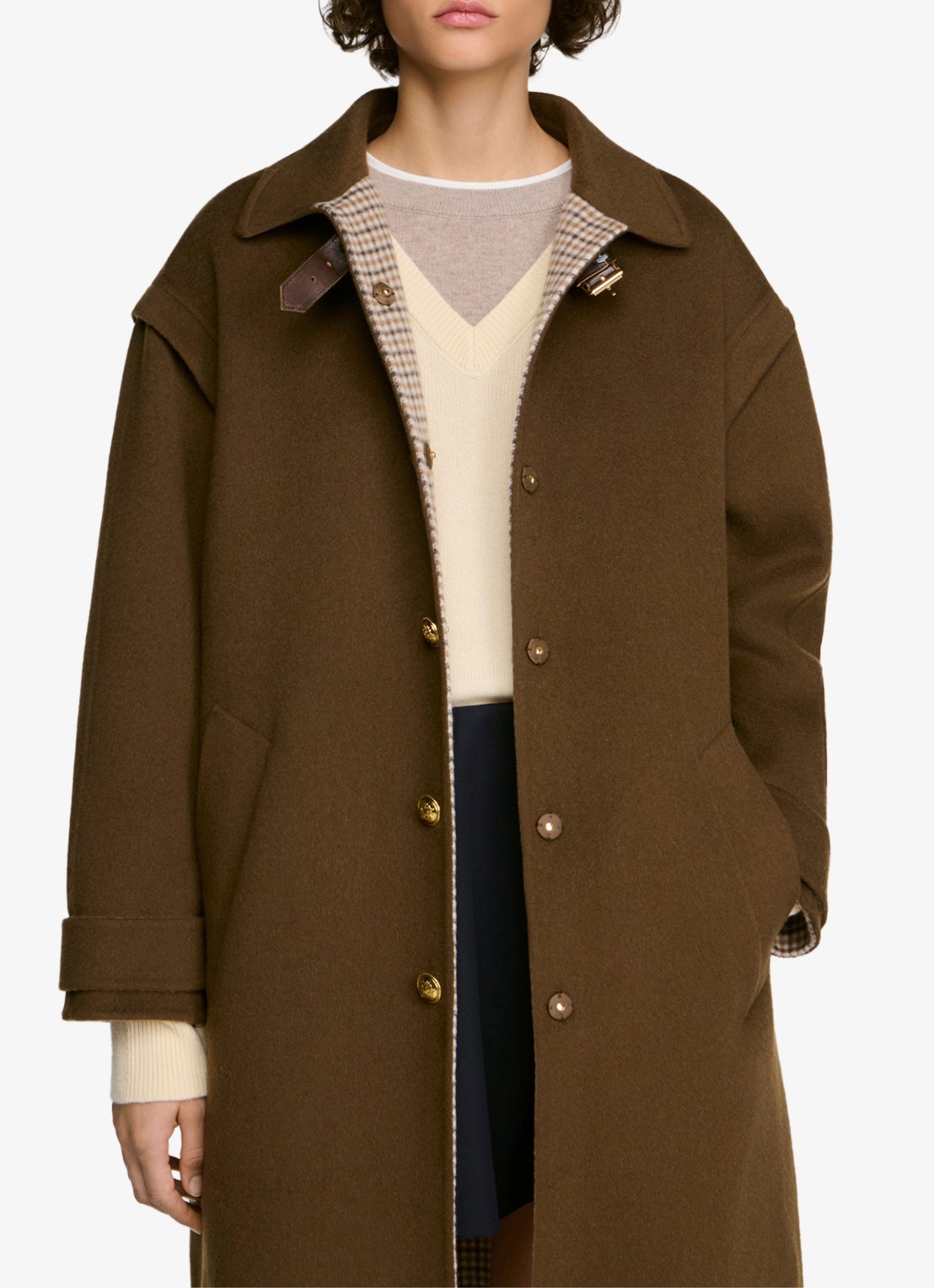 Sandro Jas van wol met details van leer - detail 4 bruin
