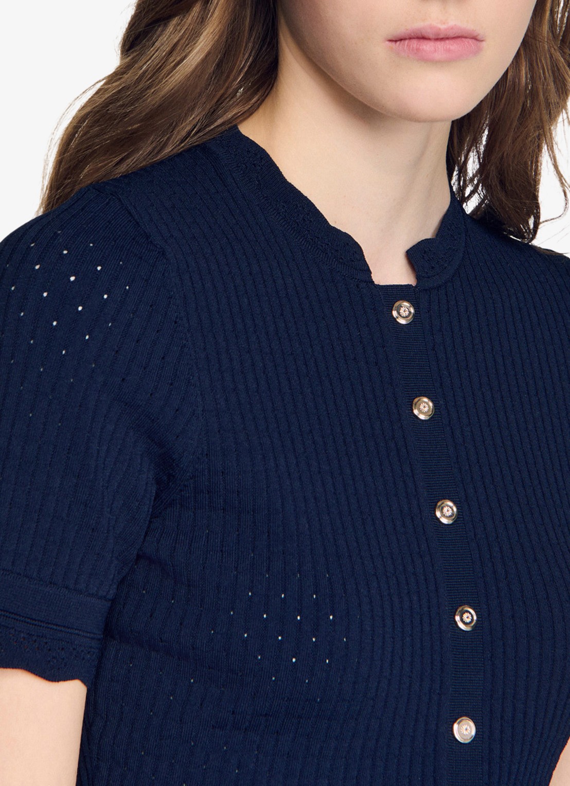 Sandro Kort gebreid vest met pointelle-details - detail 5 blauw