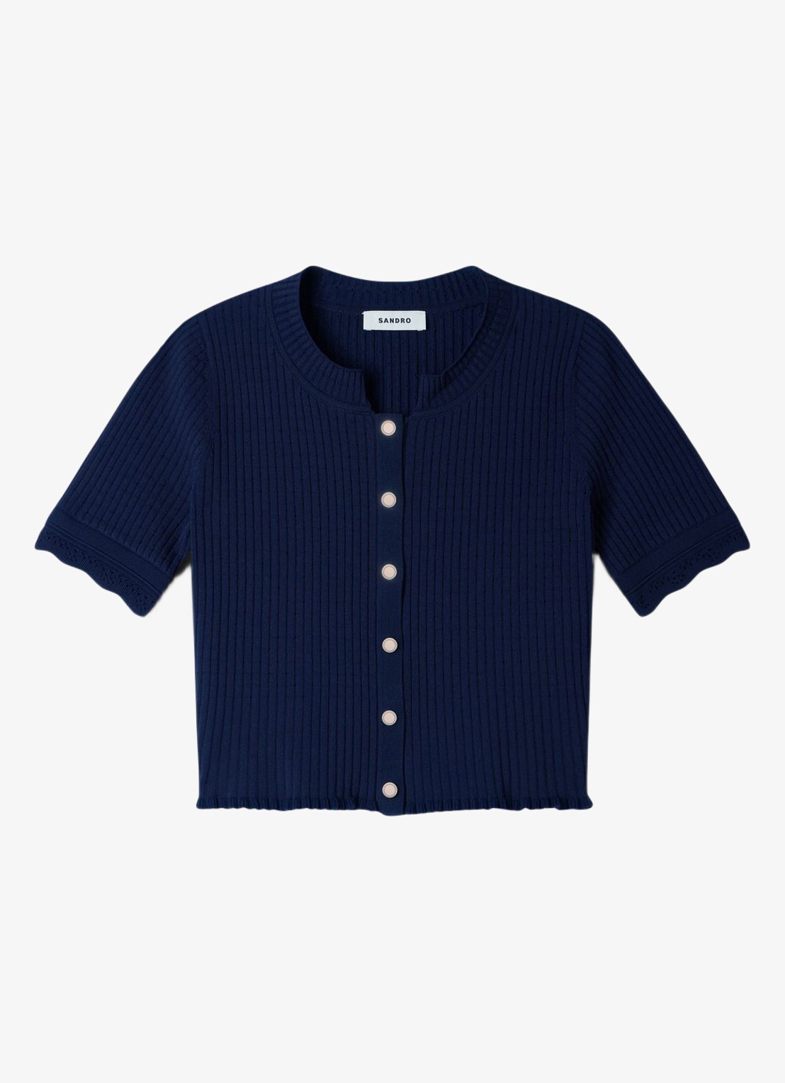 Sandro Kort gebreid vest met pointelle-details - voorkant blauw