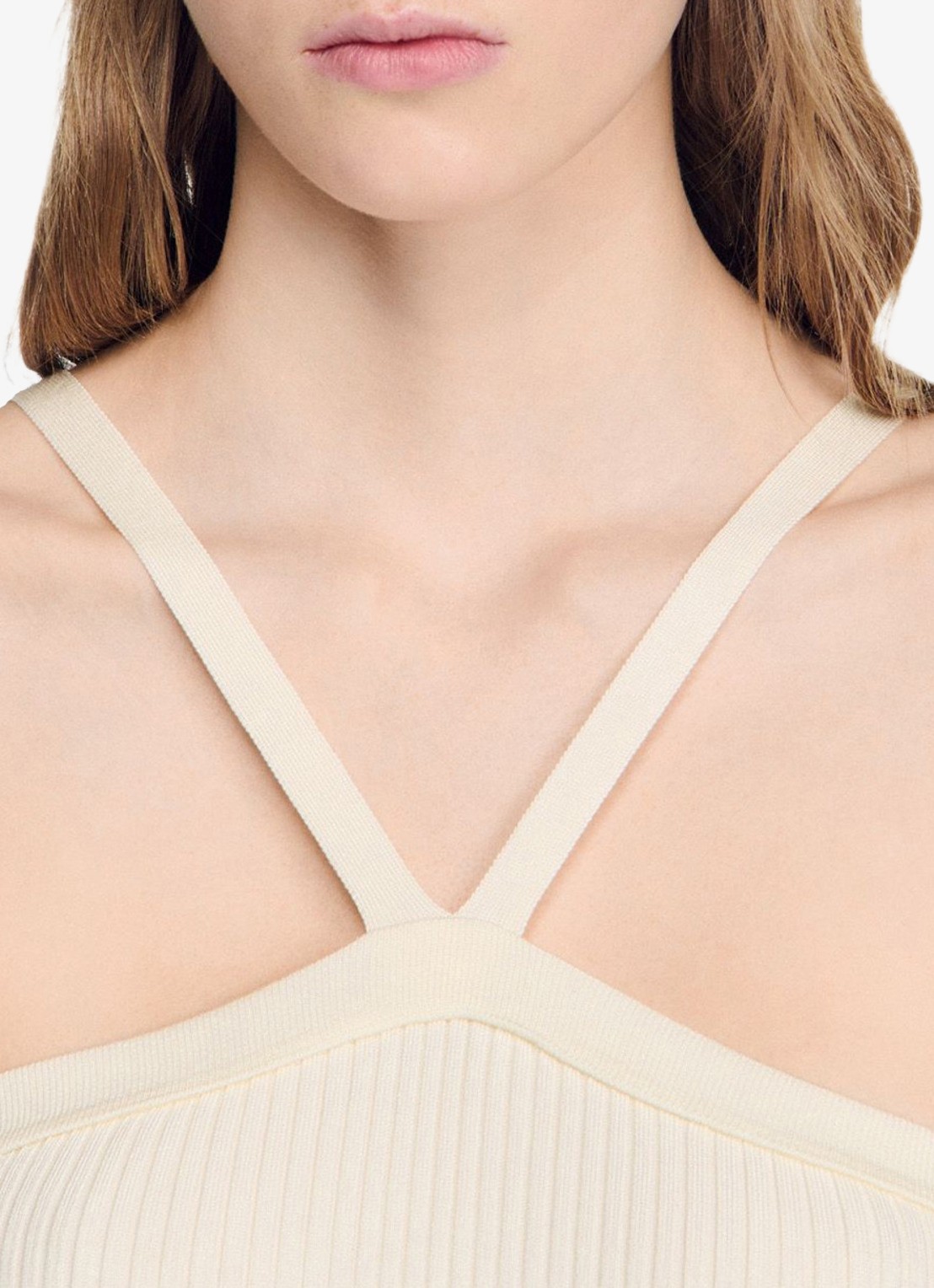 Sandro Korte ribgebreide top met gekruiste bandjes - detail 5 ecru / wit