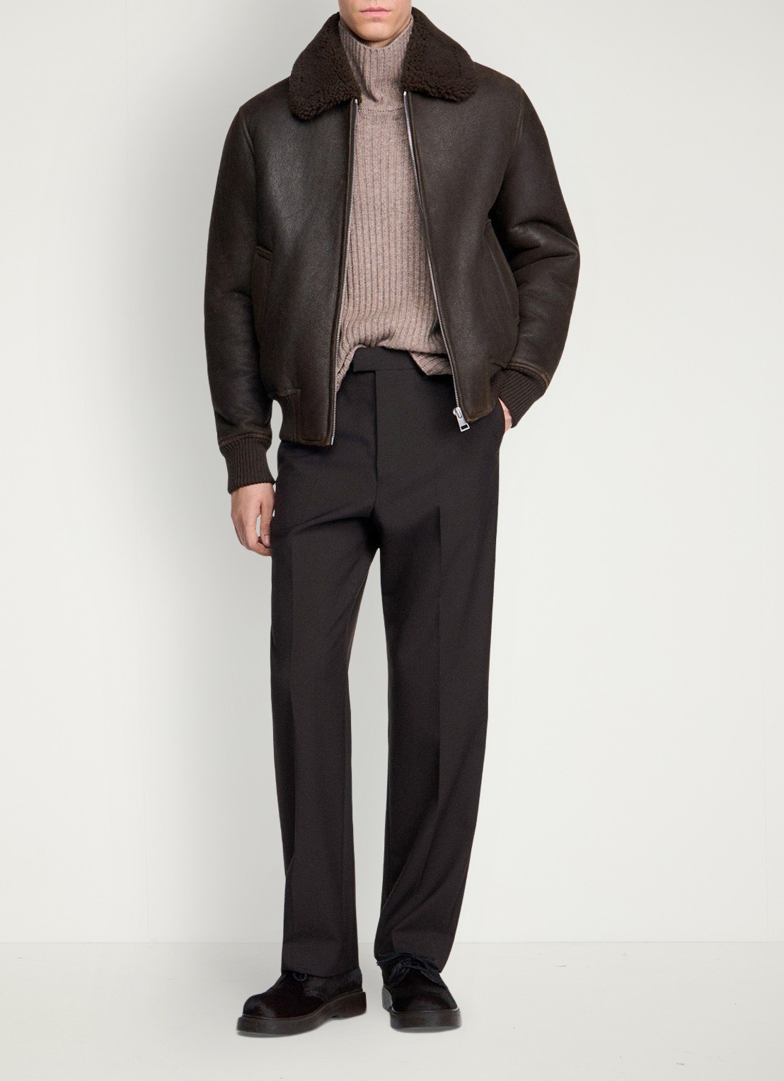 Sandro Lammy coat met steekzakken - detail 2 donkerbruin