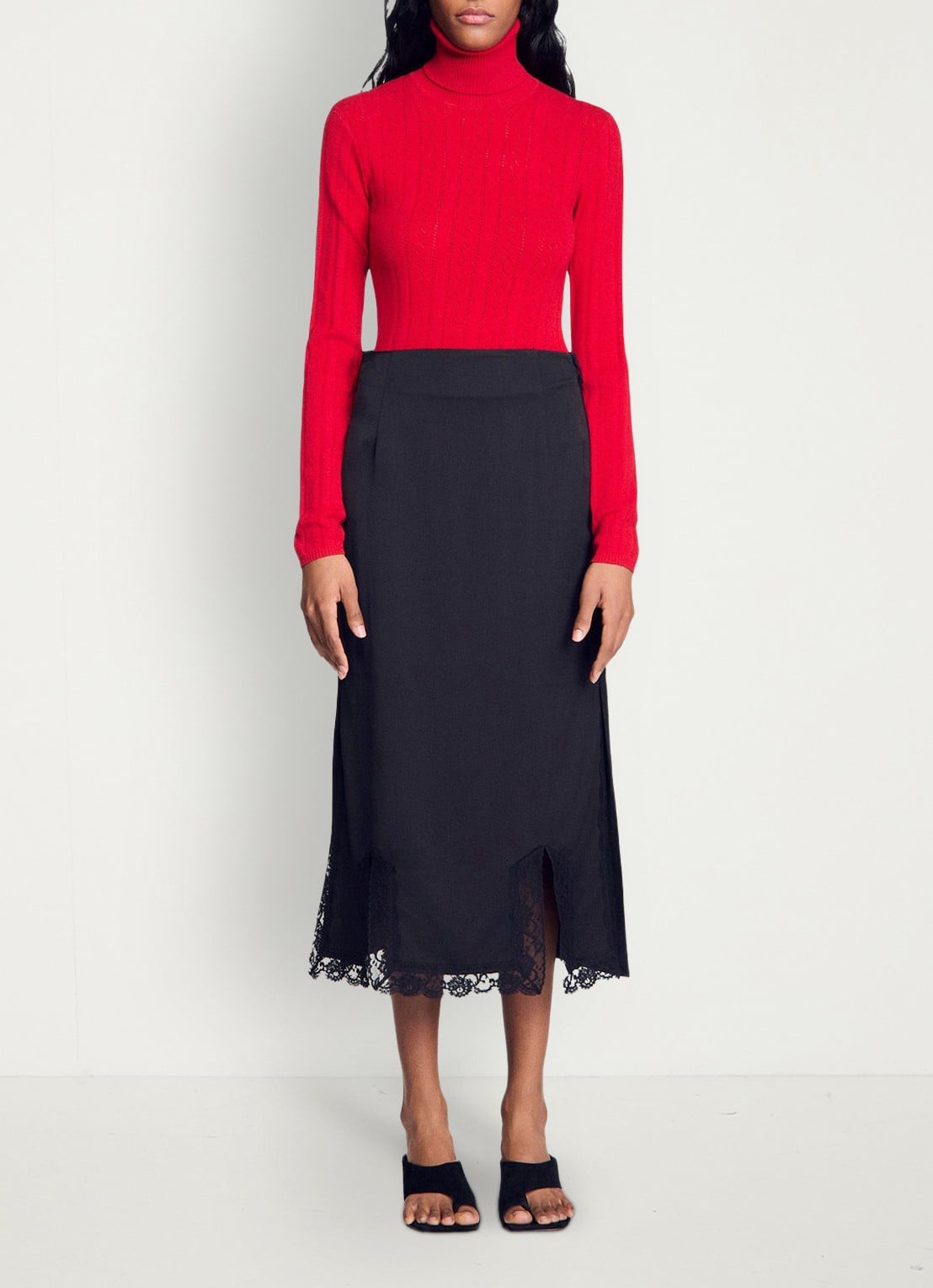 Sandro Lange rok met details van kant - detail 4 zwart