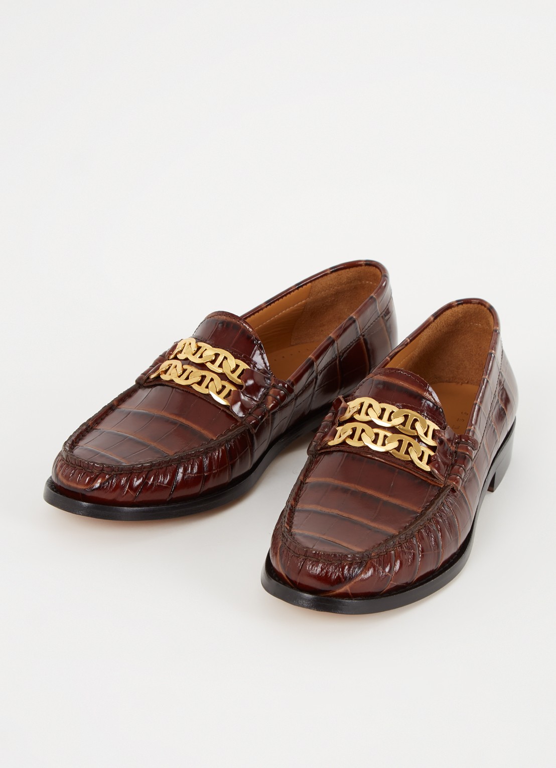 Sandro Loafer van leer met crocostructuur - detail hazelnootbruin