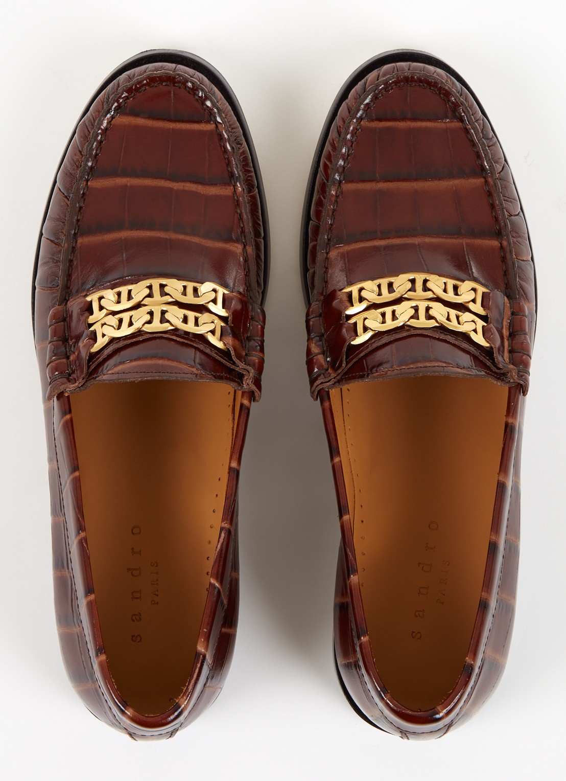 Sandro Loafer van leer met crocostructuur - detail 3 hazelnootbruin