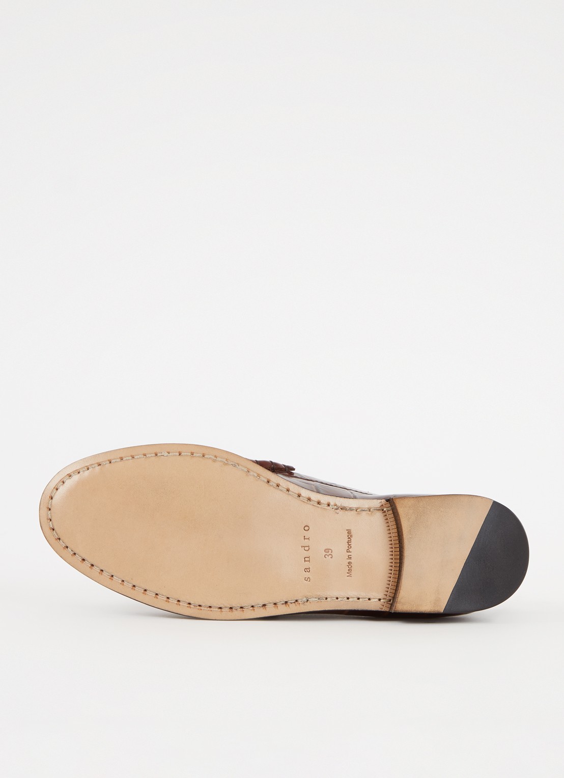 Sandro Loafer van leer met crocostructuur - detail 4 hazelnootbruin