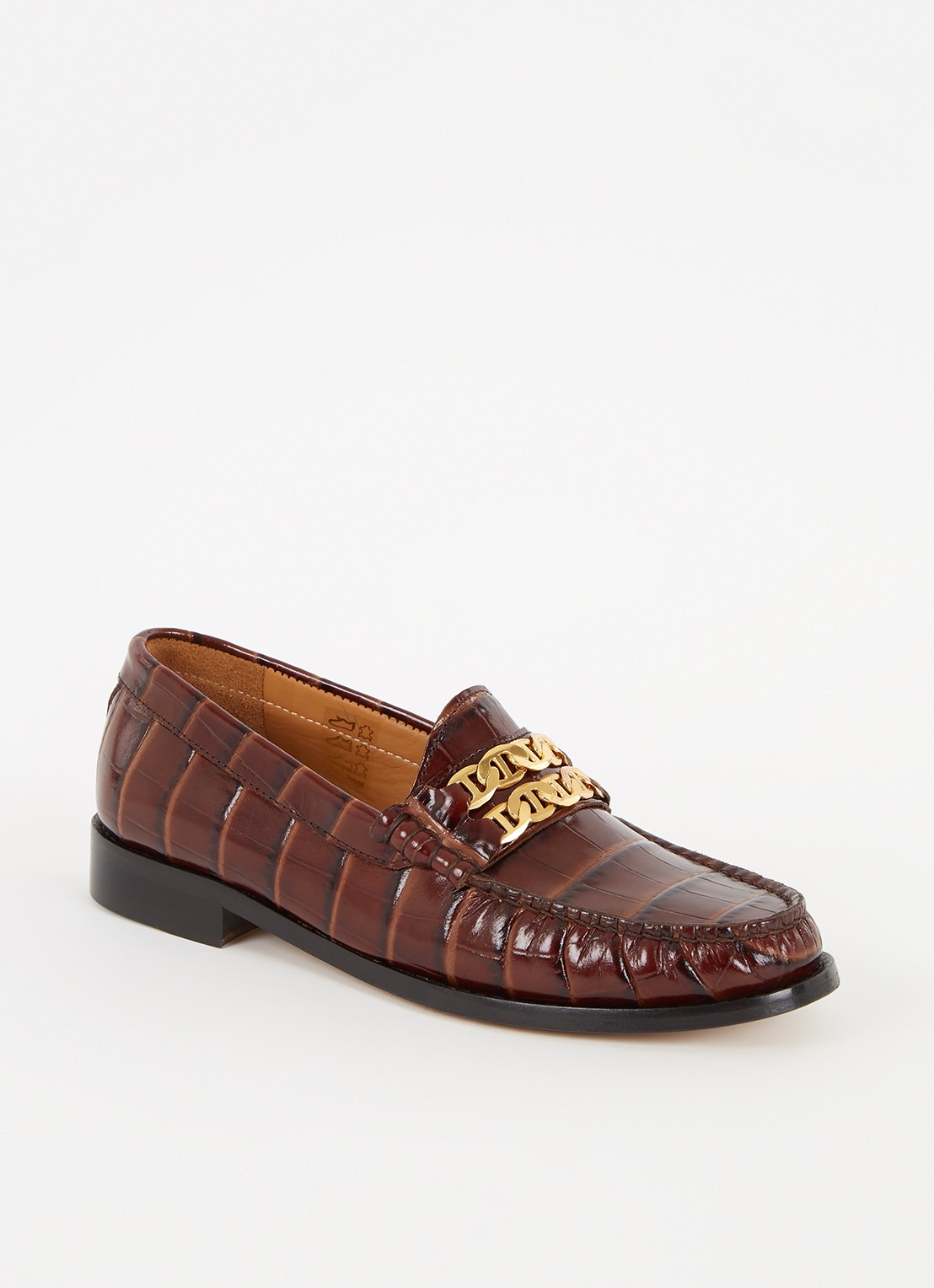 Sandro Loafer van leer met crocostructuur - voorkant 5 hazelnootbruin