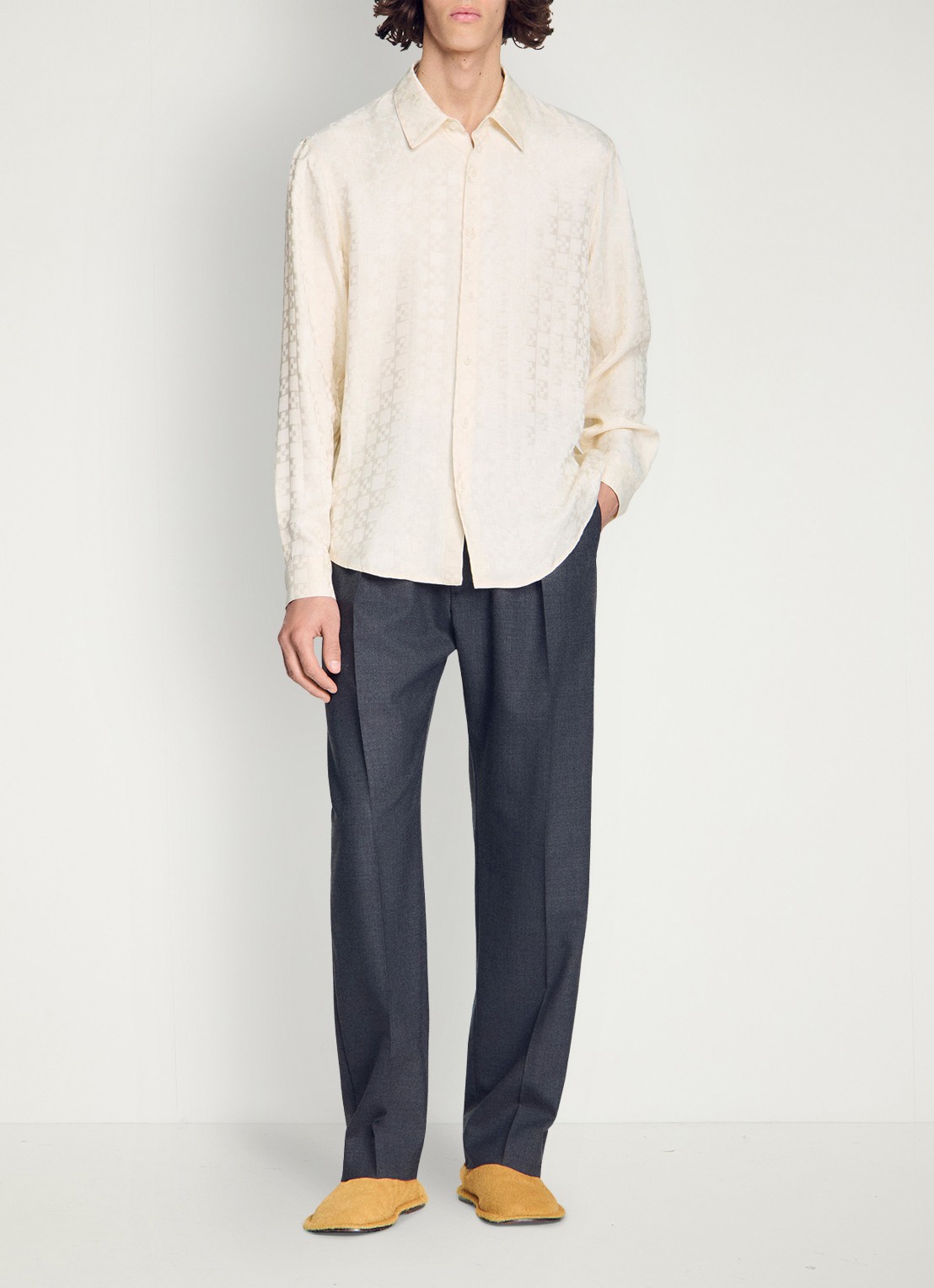 Sandro Loose fit blouse met ruitdessin - detail donkerblauw