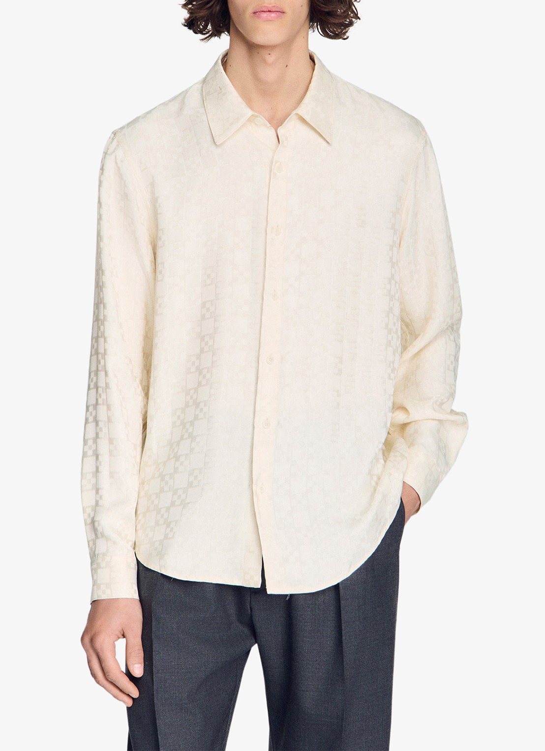 Sandro Loose fit blouse met ruitdessin - detail 3 donkerblauw