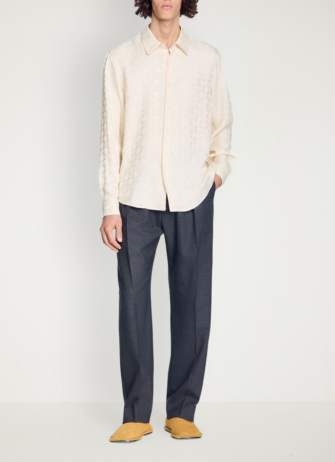 Sandro Loose fit blouse met ruitdessin - voorkant 6 wit