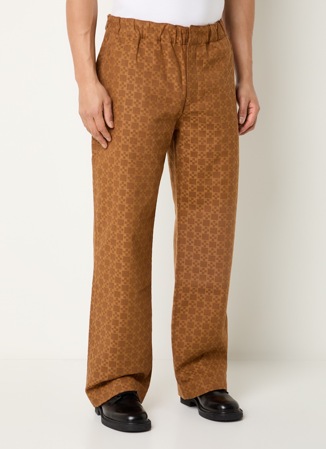 Sandro Loose fit broek van denim met ruit dessin  - detail camel