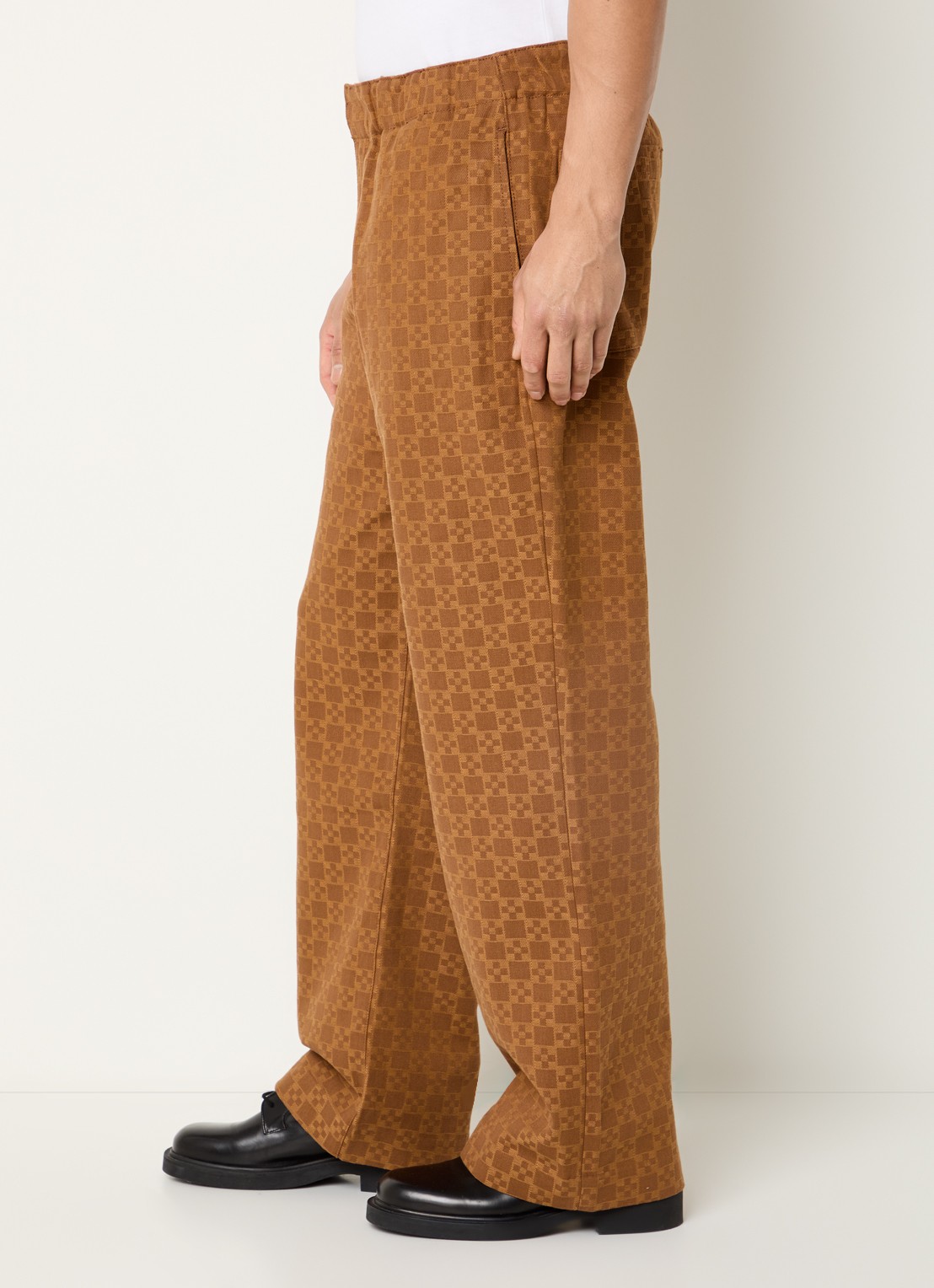 Sandro Loose fit broek van denim met ruit dessin  - detail 2 camel
