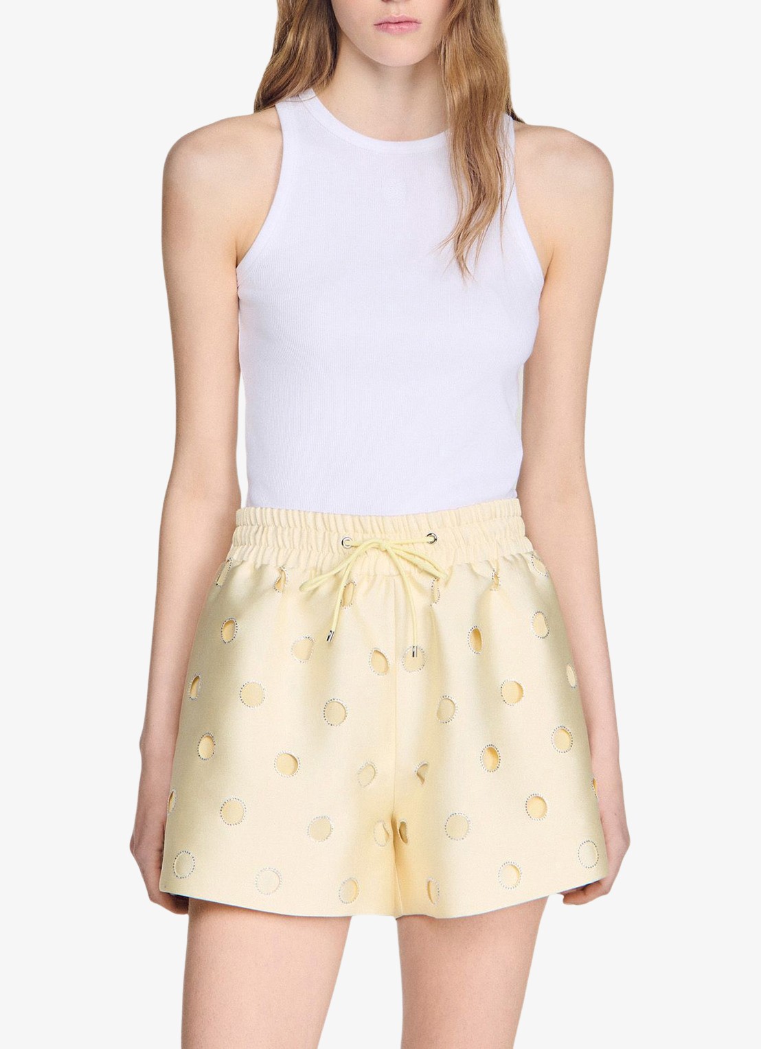 Sandro Loose fit high waist korte broek met strass - detail 3 nude / wit